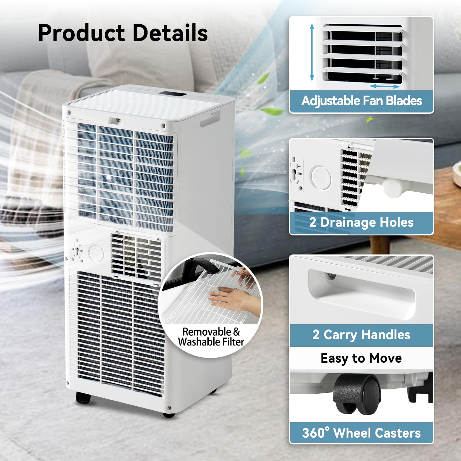 Aoxun 10000 BTU Portable Air Conditioners, WiFi APP Smart Control, 4-IN-1 AC Unit, Fast Cooling, Dehumidifier, Fan & 24H Timer Quiet Sleep, W/Remote Control, Window Kits, for Home/Office/Dorm