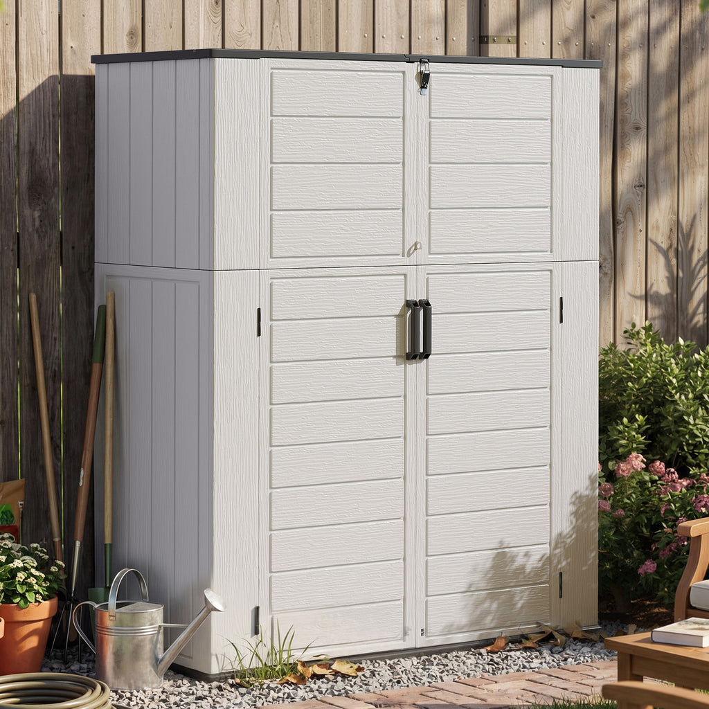 Breezestival 61 Cu.Ft Outdoor Storage Shed, Widened Outdoor Storage Cabinet Waterproof Vertical Resin Shed with Floor for Patio, Garden Tools, Pool Equipment, Easy to Assemble (White)