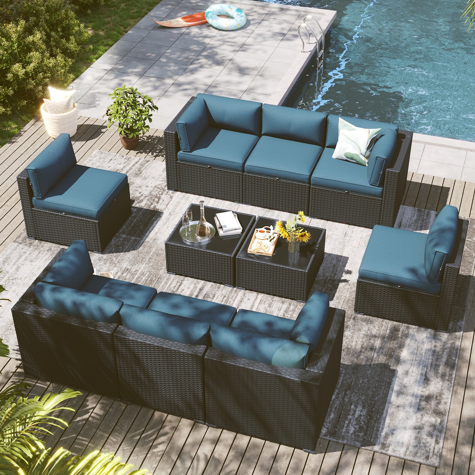 LazySunsets 7 Piece Outdoor Patio Furniture Set with Coffee Table, Outdoor Patio Furniture Sets with Waterproof Cover, Wicker Rattan Outdoor Conversation Set for Backyard & Garden, Beige