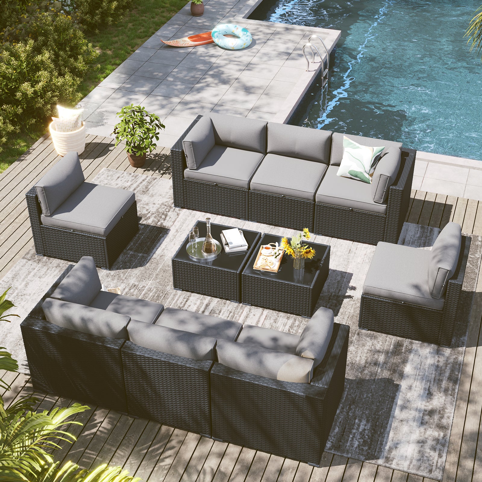 LazySunsets 7 Piece Outdoor Patio Furniture Set with Coffee Table, Outdoor Patio Furniture Sets with Waterproof Cover, Wicker Rattan Outdoor Conversation Set for Backyard & Garden, Beige