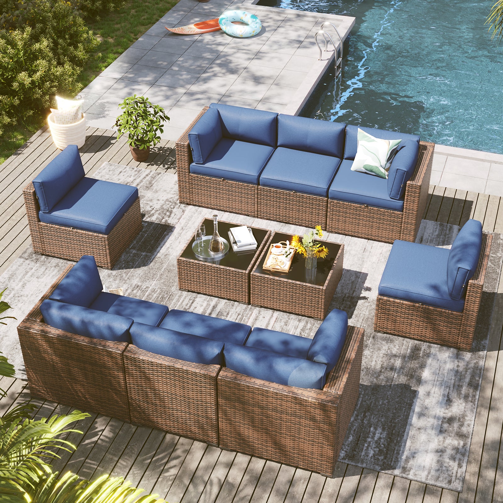 LazySunsets 7 Piece Outdoor Patio Furniture Set with Coffee Table, Outdoor Patio Furniture Sets with Waterproof Cover, Wicker Rattan Outdoor Conversation Set for Backyard & Garden, Beige