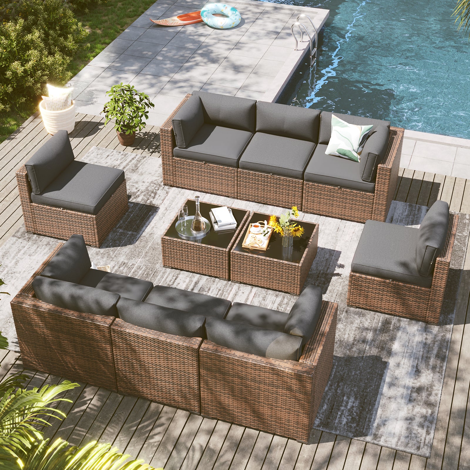 LazySunsets 7 Piece Outdoor Patio Furniture Set with Coffee Table, Outdoor Patio Furniture Sets with Waterproof Cover, Wicker Rattan Outdoor Conversation Set for Backyard & Garden, Beige