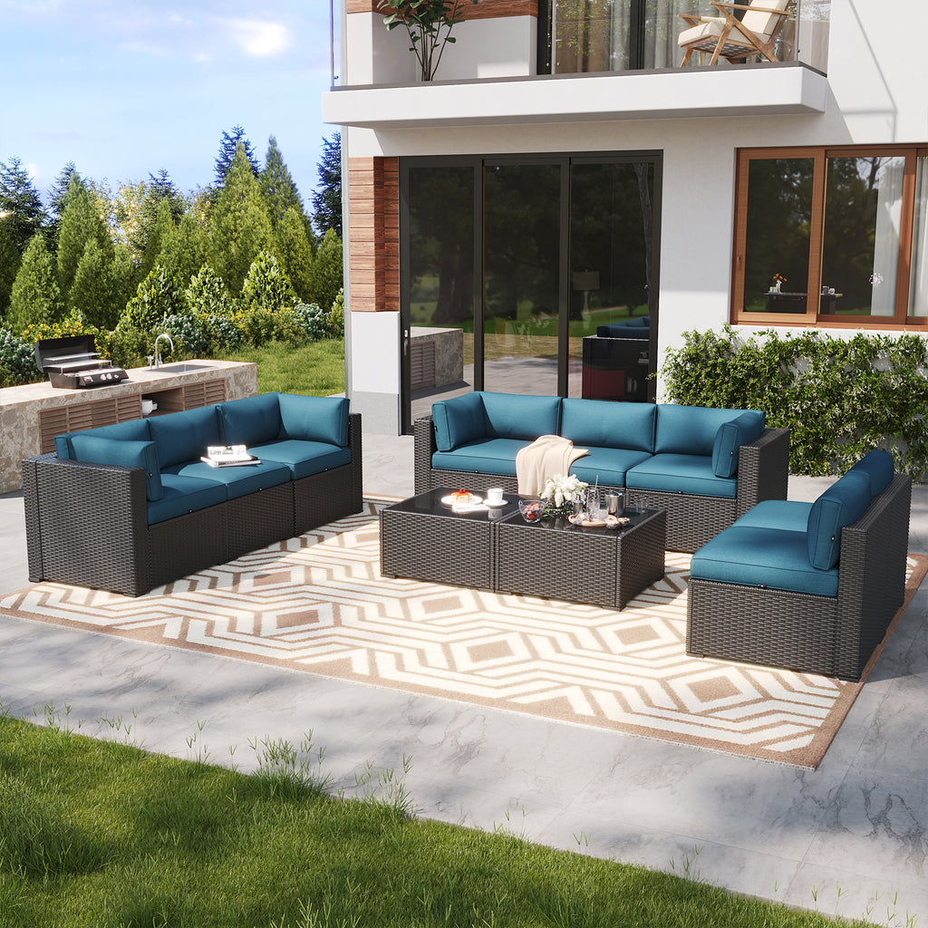 LazySunsets 7 Piece Outdoor Patio Furniture Set with Coffee Table, Outdoor Patio Furniture Sets with Waterproof Cover, Wicker Rattan Outdoor Conversation Set for Backyard & Garden, Beige