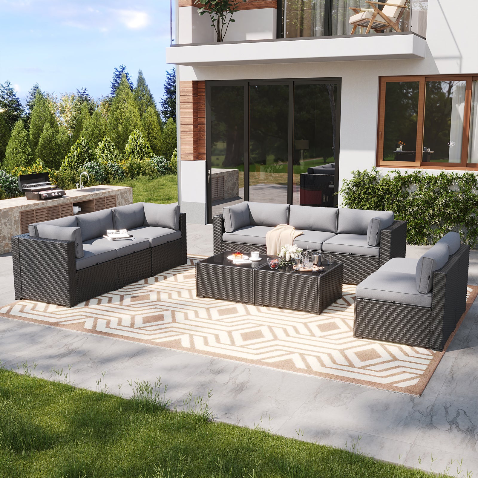 LazySunsets 7 Piece Outdoor Patio Furniture Set with Coffee Table, Outdoor Patio Furniture Sets with Waterproof Cover, Wicker Rattan Outdoor Conversation Set for Backyard & Garden, Beige
