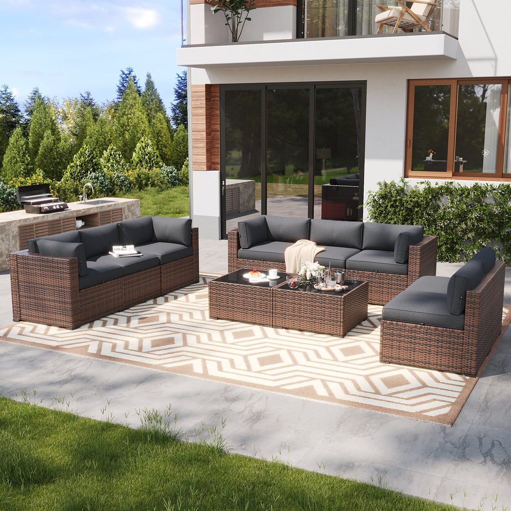 LazySunsets 7 Piece Outdoor Patio Furniture Set with Coffee Table, Outdoor Patio Furniture Sets with Waterproof Cover, Wicker Rattan Outdoor Conversation Set for Backyard & Garden, Beige