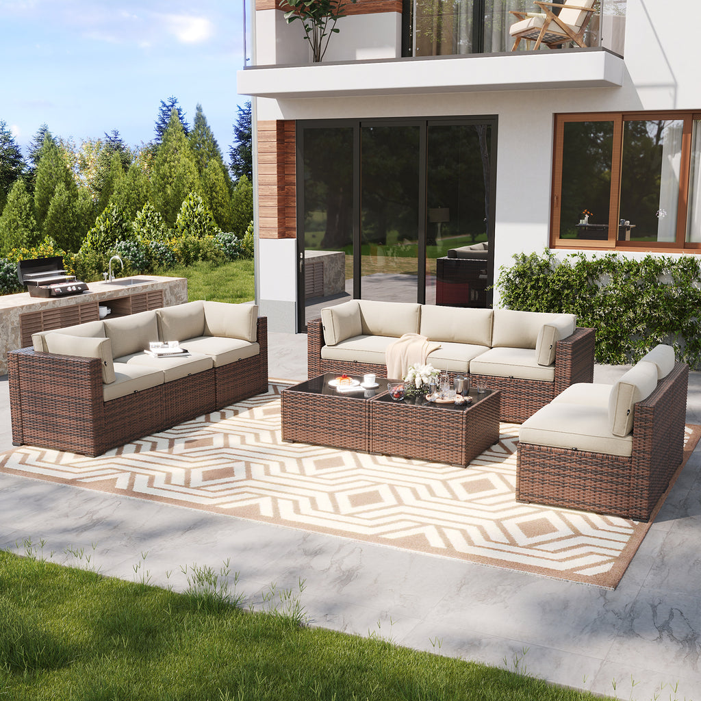 LazySunsets 7 Piece Outdoor Patio Furniture Set with Coffee Table, Outdoor Patio Furniture Sets with Waterproof Cover, Wicker Rattan Outdoor Conversation Set for Backyard & Garden, Beige