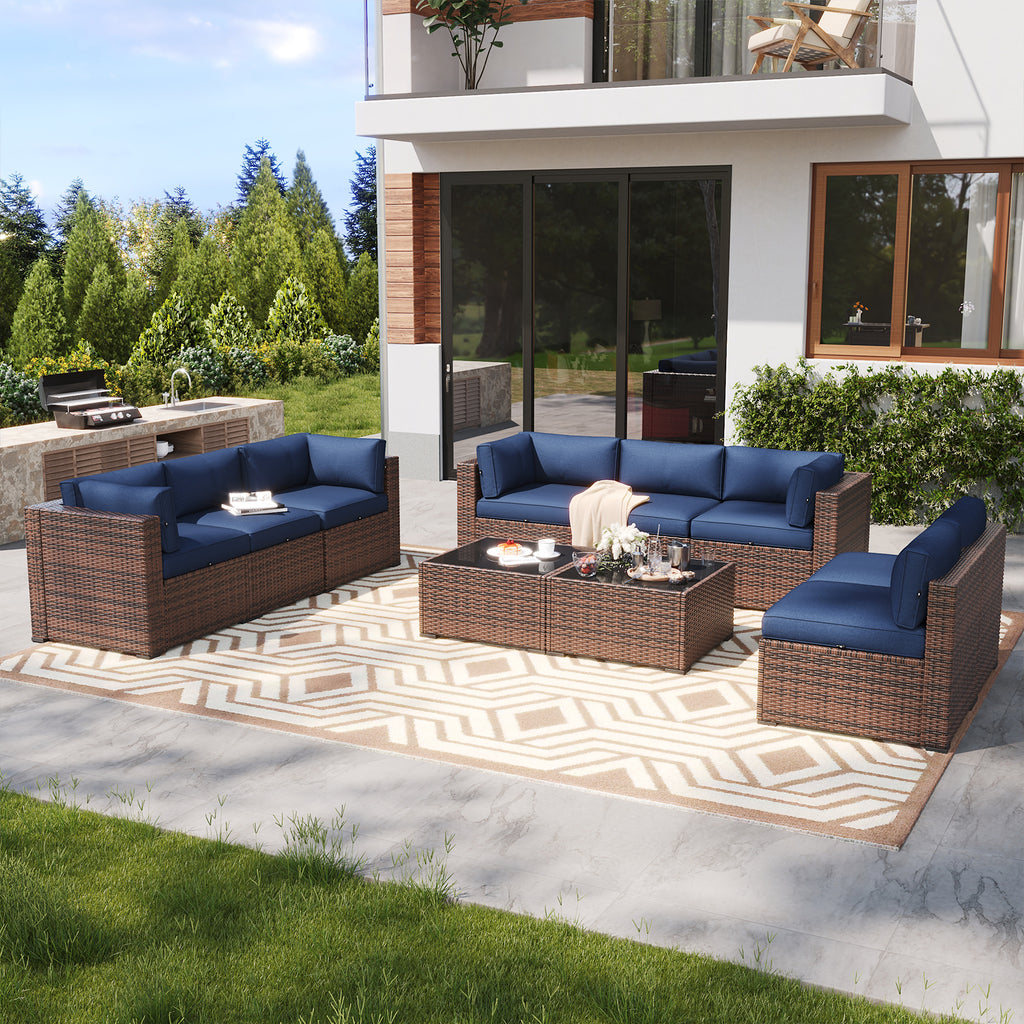 LazySunsets 7 Piece Outdoor Patio Furniture Set with Coffee Table, Outdoor Patio Furniture Sets with Waterproof Cover, Wicker Rattan Outdoor Conversation Set for Backyard & Garden, Beige