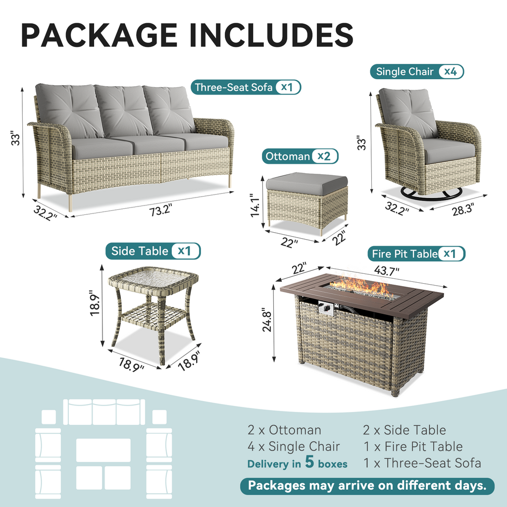 LazySunsets 7 Piece Outdoor Patio Furniture Set with Coffee Table, Wicker Rattan Outdoor Furniture with High Back Swivel Rocker Chairs, Outdoor Conversation Sets with Thick Cushions & Ottoman