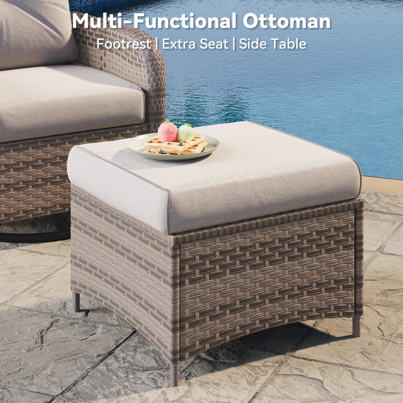 Aoxun Patio Furniture Set, Wicker Rattan Outdoor Sectional Sofa with High Back Swivel Rocker Chairs, Outdoor Patio Furniture Set