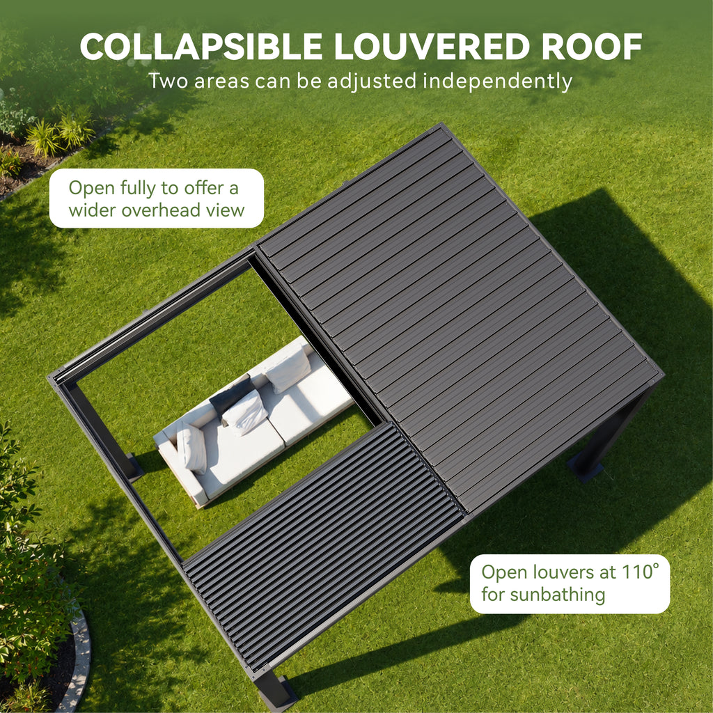 LazySunsets 9x12 Motorized Louvered Pergola with LED Lights & Power Outlet 90MPH Wind Resistance, Outdoor Pergola with 2 Independent Adjustable Roofs, Rust-Resistant Frame for Patio & Backyard