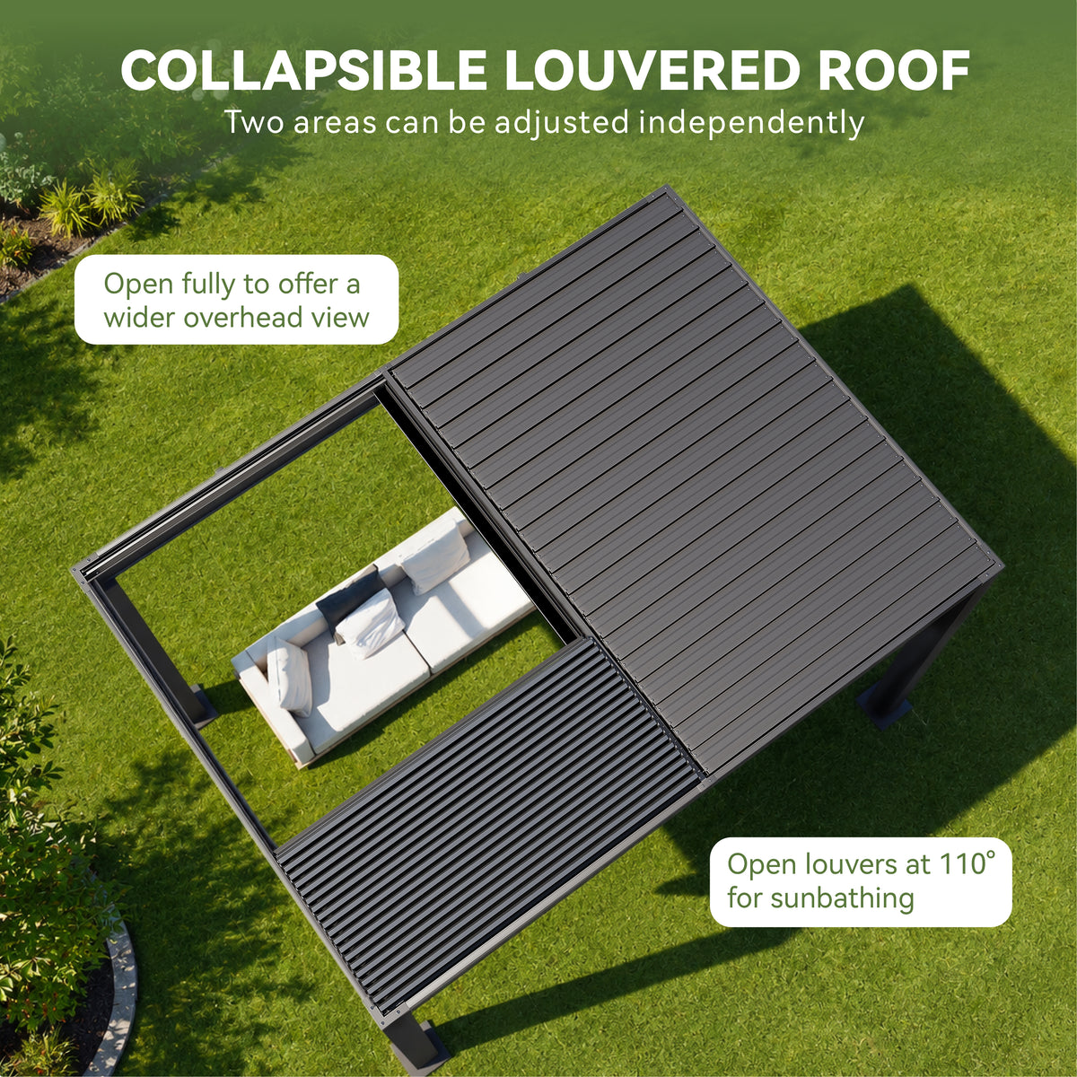LazySunsets 9x12 Motorized Louvered Pergola with LED Lights & Power Outlet 90MPH Wind Resistance, Outdoor Pergola with 2 Independent Adjustable Roofs, Rust-Resistant Frame for Patio & Backyard