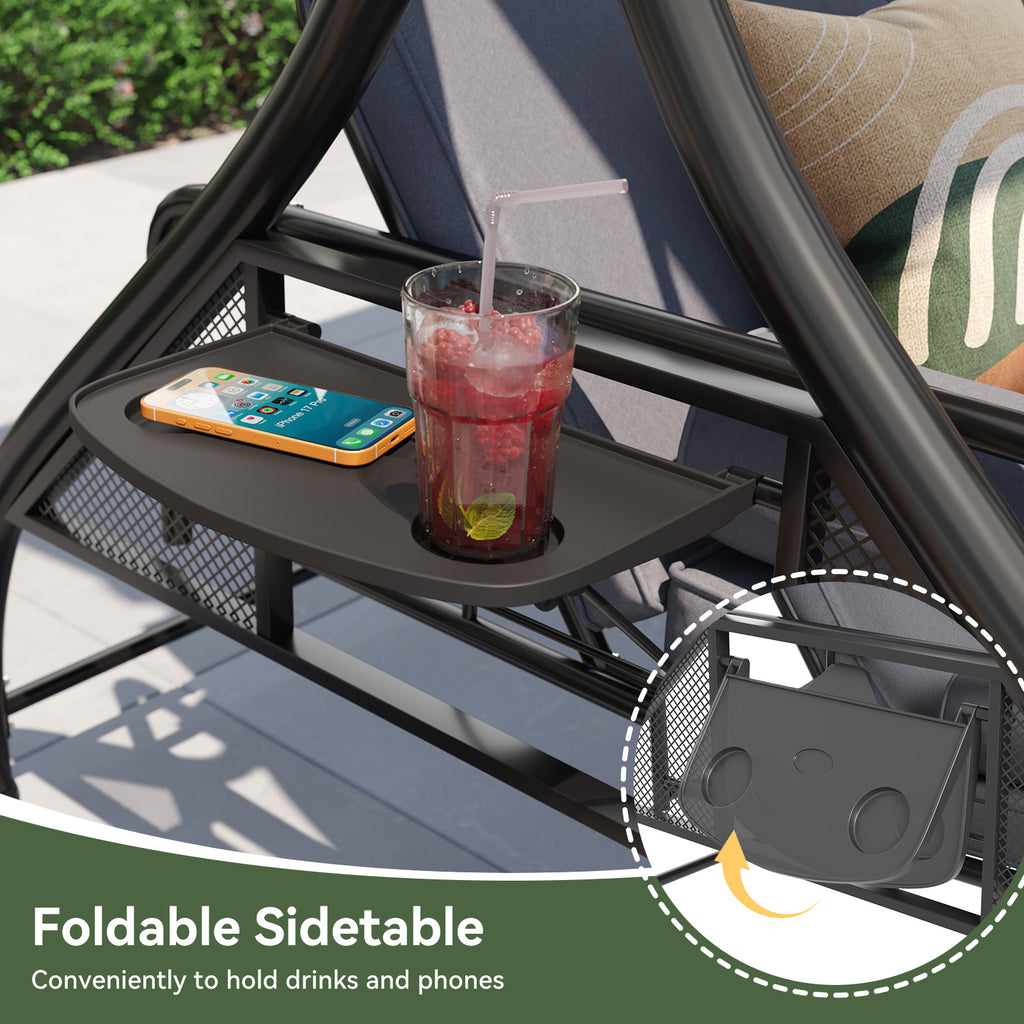 Aoxun Outdoor Porch Swing with Stand and Canopy, 3 Seats Outdoor Swings for Adults, Convertible 2 in 1 Swing Bed with Cup Holder, Patio Swings with Thicken Cushions for Garden, Yard & Balcony