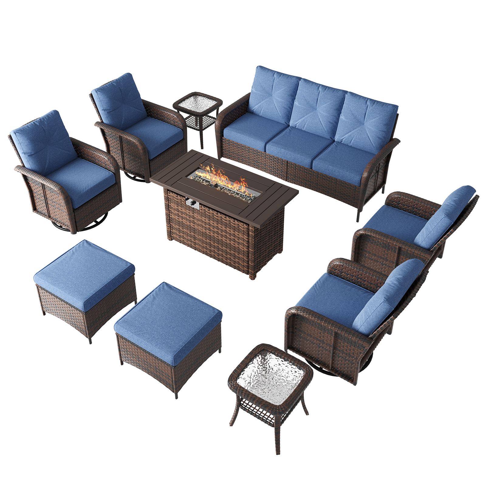 LazySunsets 7 Piece Outdoor Patio Furniture Set with Coffee Table, Wicker Rattan Outdoor Furniture with High Back Swivel Rocker Chairs, Outdoor Conversation Sets with Thick Cushions & Ottoman