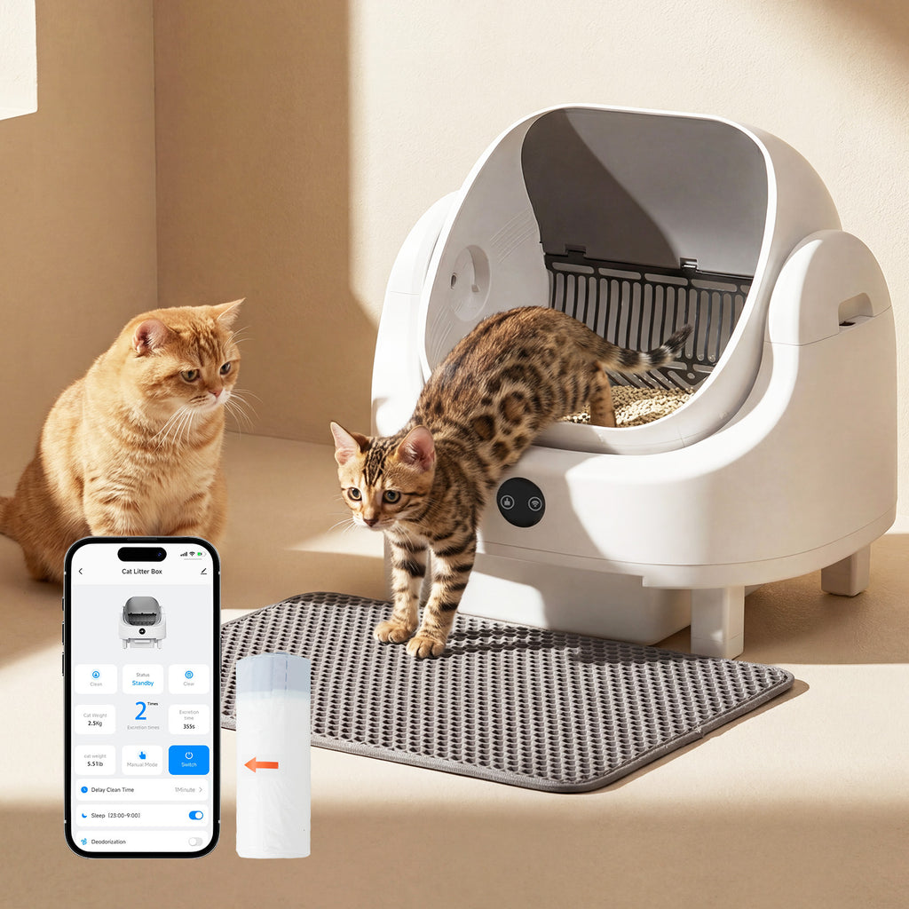 Nordivale Self Cleaning Litter Box Safety Protection and Odor Control Automatic Litter Box App Control for Cats with Cat Litter Mat, Garbage Bag ＆ Scented Box