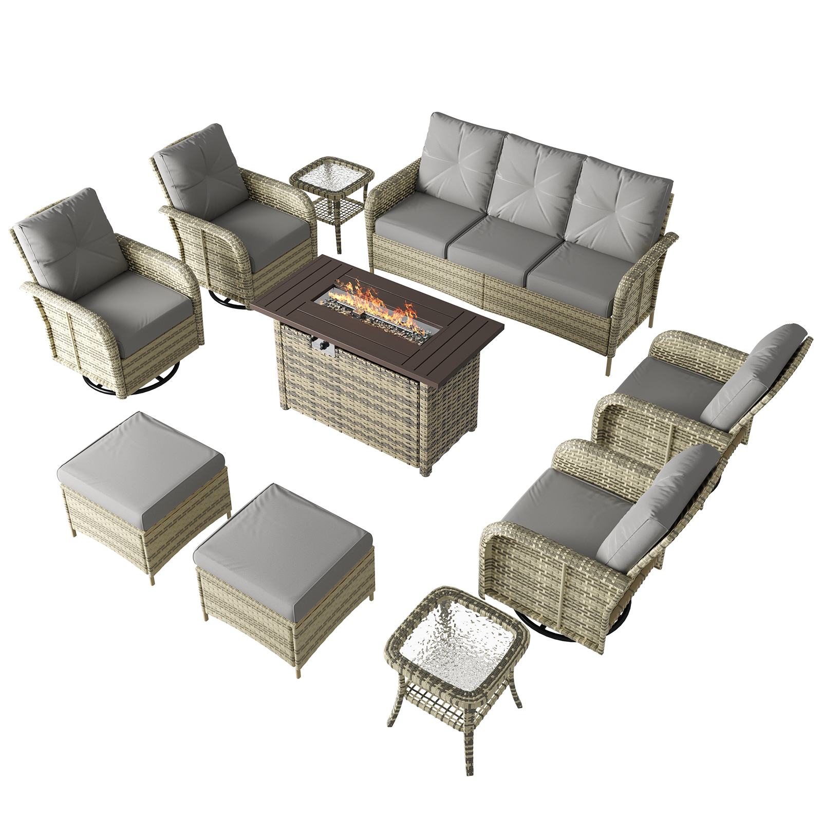 LazySunsets 7 Piece Outdoor Patio Furniture Set with Coffee Table, Wicker Rattan Outdoor Furniture with High Back Swivel Rocker Chairs, Outdoor Conversation Sets with Thick Cushions & Ottoman