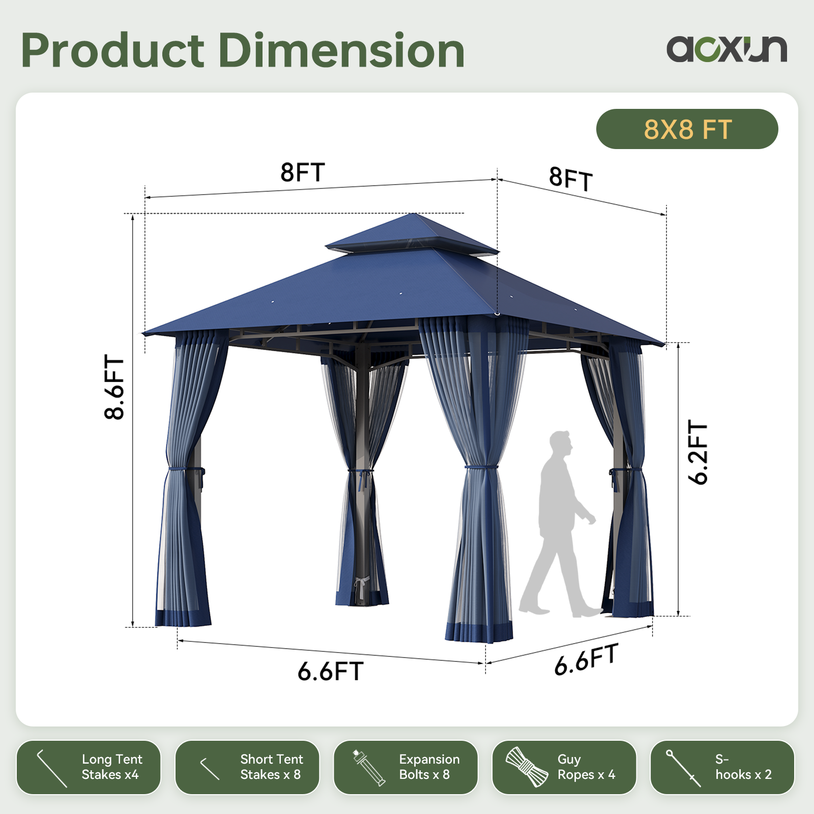 Aoxun 12x10 Gazebo with Double Roof & Mosquito Netting Outdoor Heavy-Duty Party Tent, Patio Tent with Zipper Screens - Backyard Garden Lawn Shelter Includes Wind Ropes Expansion Bolts, Gray