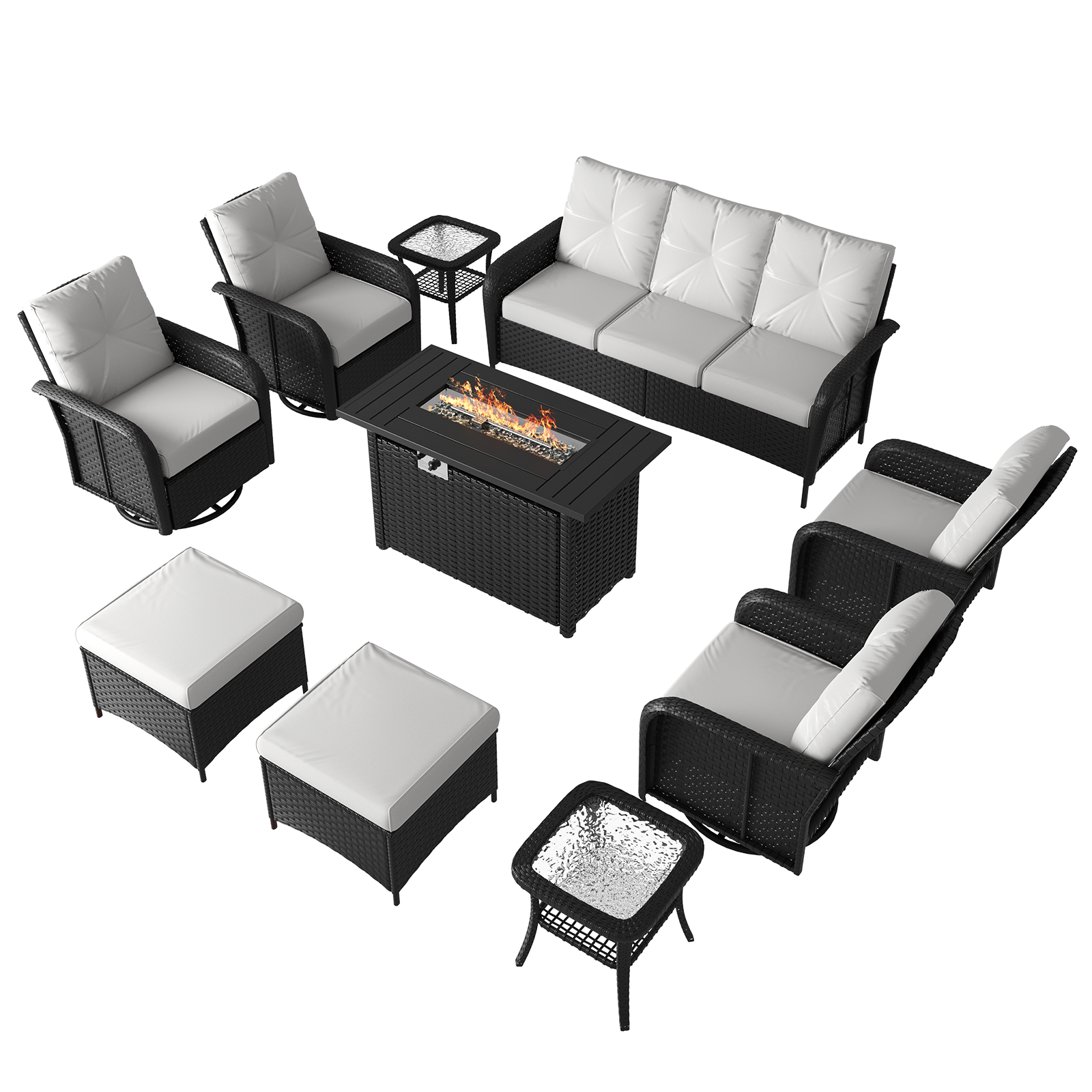 LazySunsets 7 Piece Outdoor Patio Furniture Set with Coffee Table, Wicker Rattan Outdoor Furniture with High Back Swivel Rocker Chairs, Outdoor Conversation Sets with Thick Cushions & Ottoman
