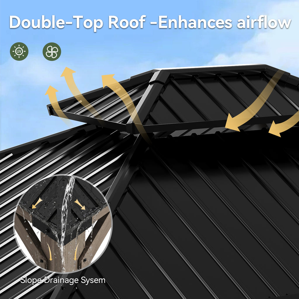 Aoxun 10x10 FT Cedar Wood Carport, Double Galvanized Steel Roof + Light，Outdoor Hardtop Gazeboo | 4.7" x 4.7" Thickened Posts | Cedar Wood | Sturdy Hooks | Sturdy Shelter for Car