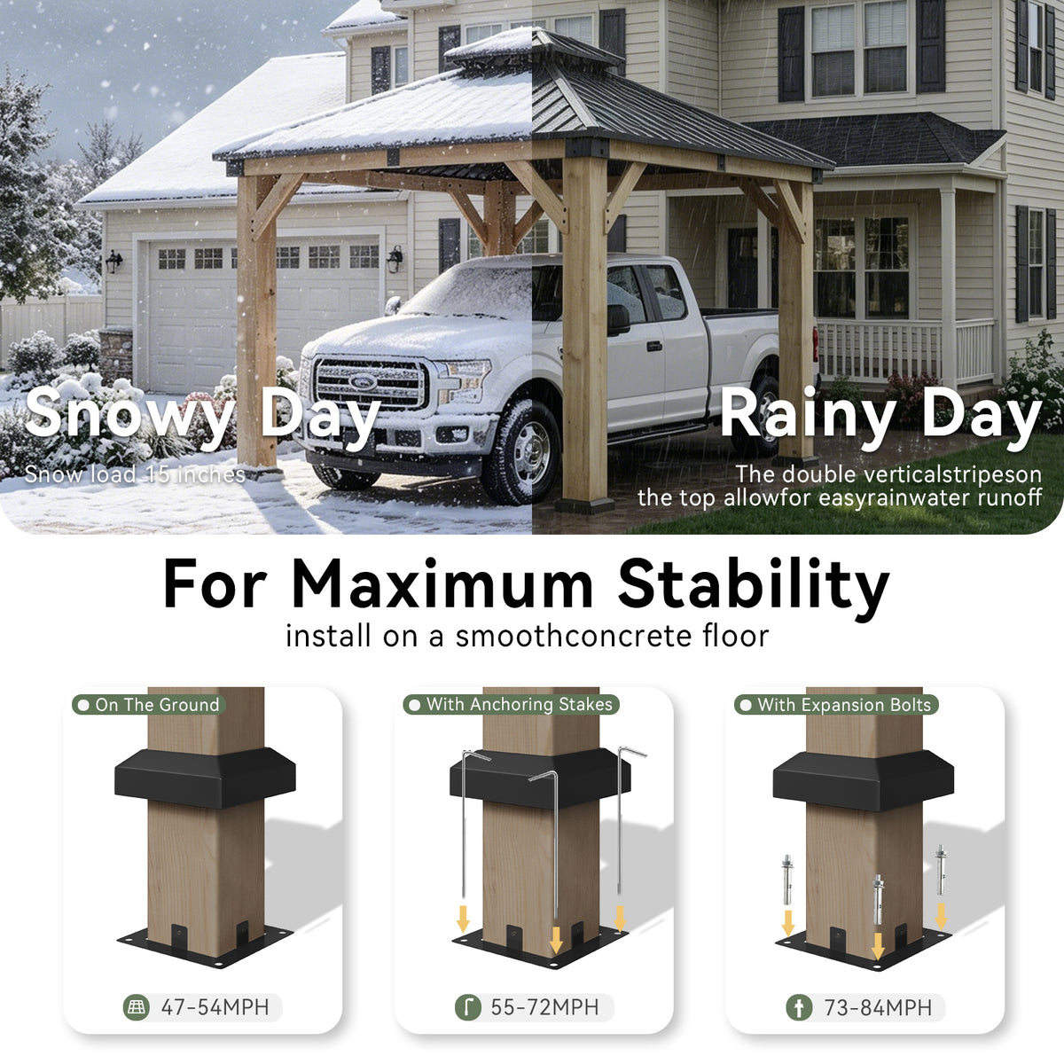 Aoxun 10x10 FT Cedar Wood Carport, Double Galvanized Steel Roof + Outlet, Outdoor Hardtop Gazeboo | 4.7" x 4.7" Thickened Posts | Cedar Wood | Sturdy Hooks | Sturdy Shelter for Car