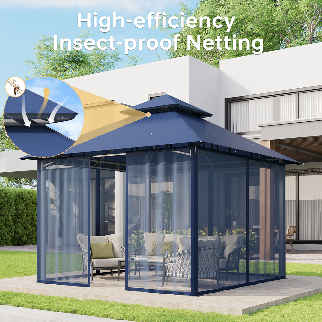Aoxun 12x10 Gazebo with Double Roof & Mosquito Netting Outdoor Heavy-Duty Party Tent, Patio Tent with Zipper Screens - Backyard Garden Lawn Shelter Includes Wind Ropes Expansion Bolts, Gray