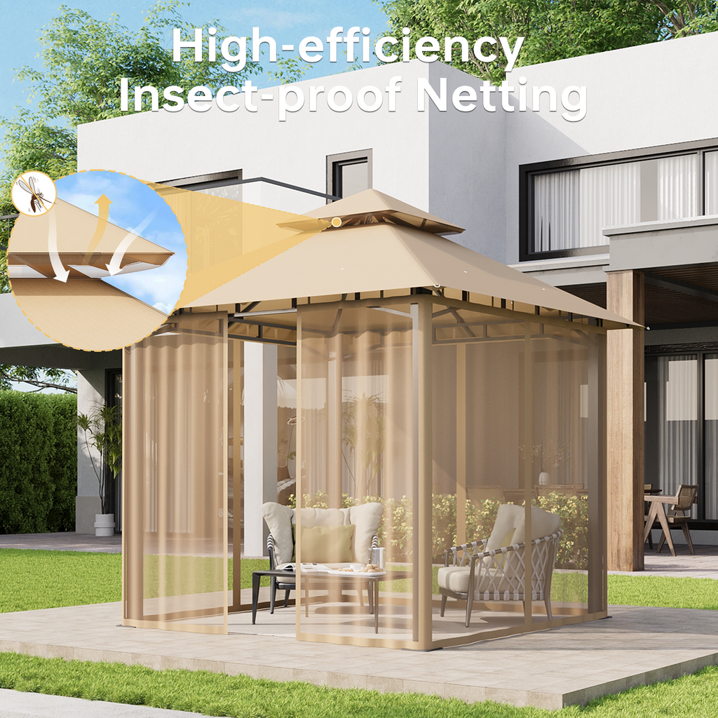Aoxun 12x10 Gazebo with Double Roof & Mosquito Netting Outdoor Heavy-Duty Party Tent, Patio Tent with Zipper Screens - Backyard Garden Lawn Shelter Includes Wind Ropes Expansion Bolts, Gray