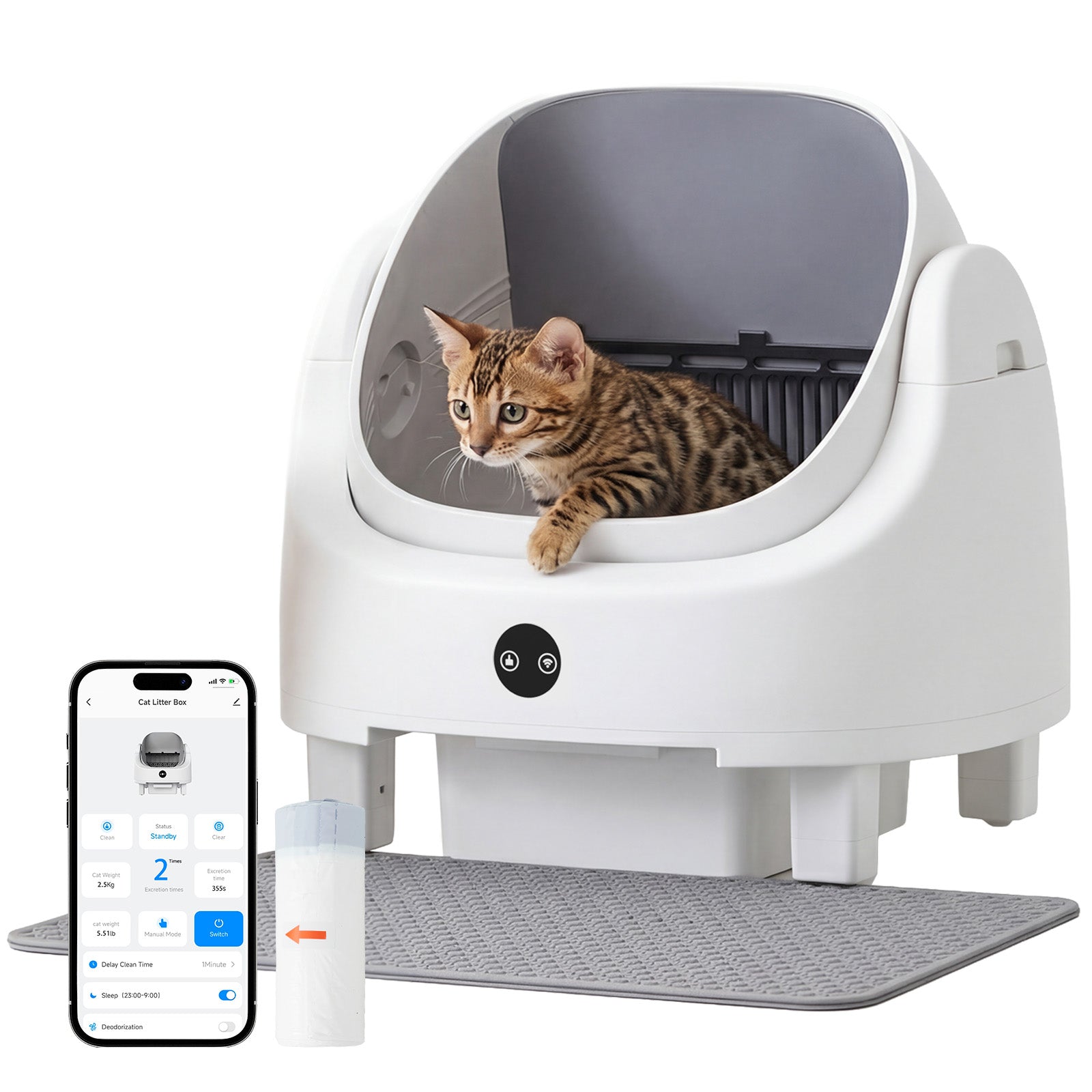 Nordivale Self Cleaning Litter Box Safety Protection and Odor Control Automatic Litter Box App Control for Cats with Cat Litter Mat, Garbage Bag ＆ Scented Box