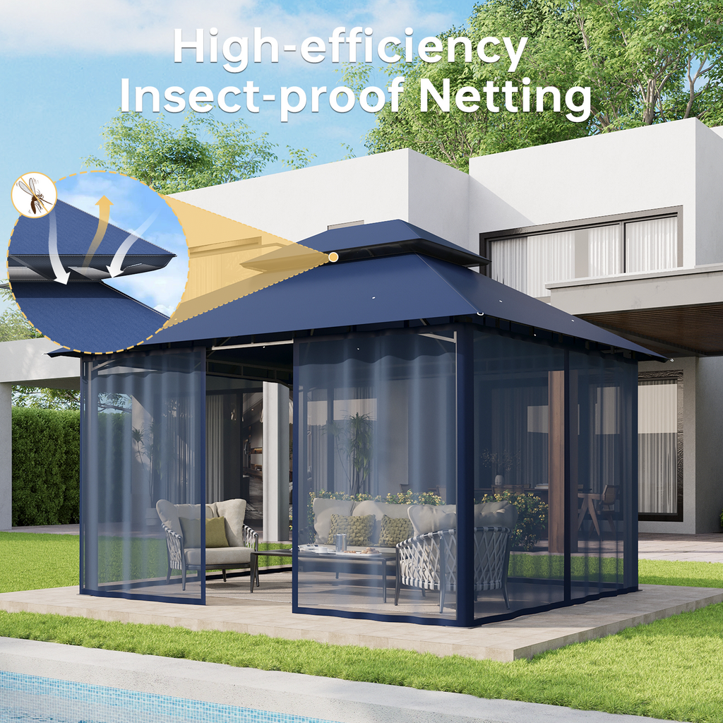 Aoxun 12x10 Gazebo with Double Roof & Mosquito Netting Outdoor Heavy-Duty Party Tent, Patio Tent with Zipper Screens - Backyard Garden Lawn Shelter Includes Wind Ropes Expansion Bolts, Gray