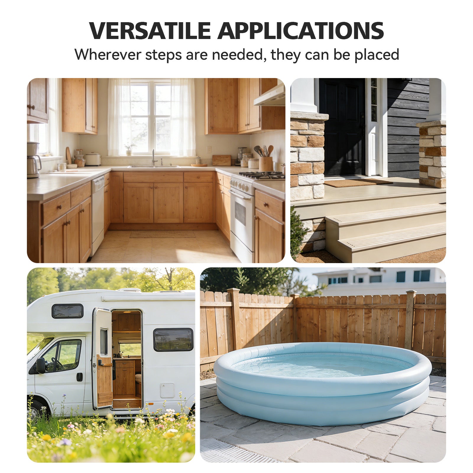 SunSwell Universal Hot Tub Steps Outdoor Spa Stairs with Storage Compartment, Non-Slip Sturdy Waterproof Heavy Duty Porch Step, Wood Looking Indoor Outdoor Use, 600LBS Weight Capacity
