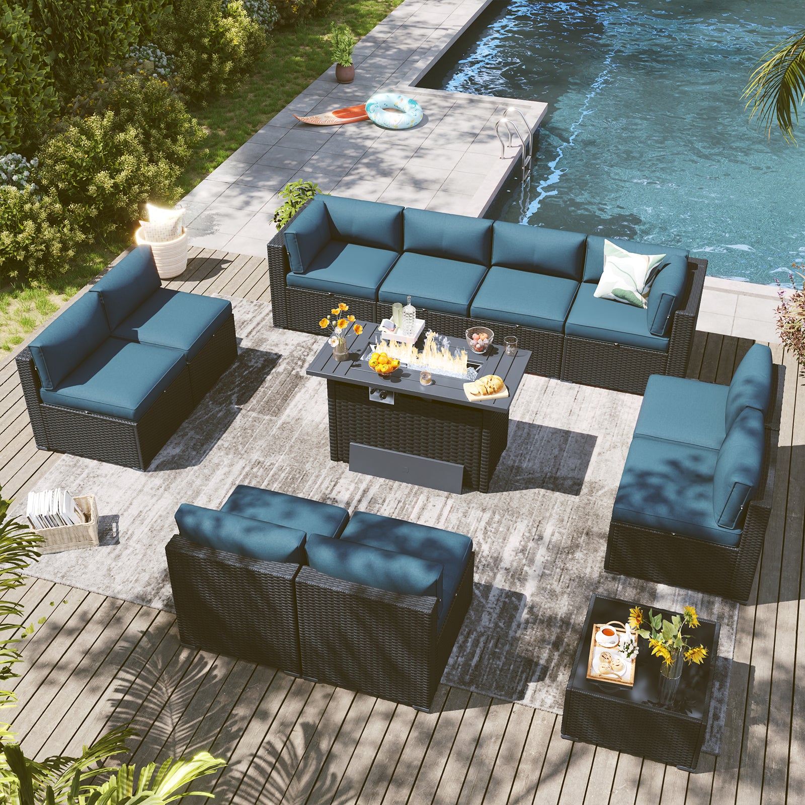 LazySunsets 7 Piece Outdoor Patio Furniture Set with Coffee Table, Outdoor Patio Furniture Sets with Waterproof Cover, Wicker Rattan Outdoor Conversation Set for Backyard & Garden, Beige