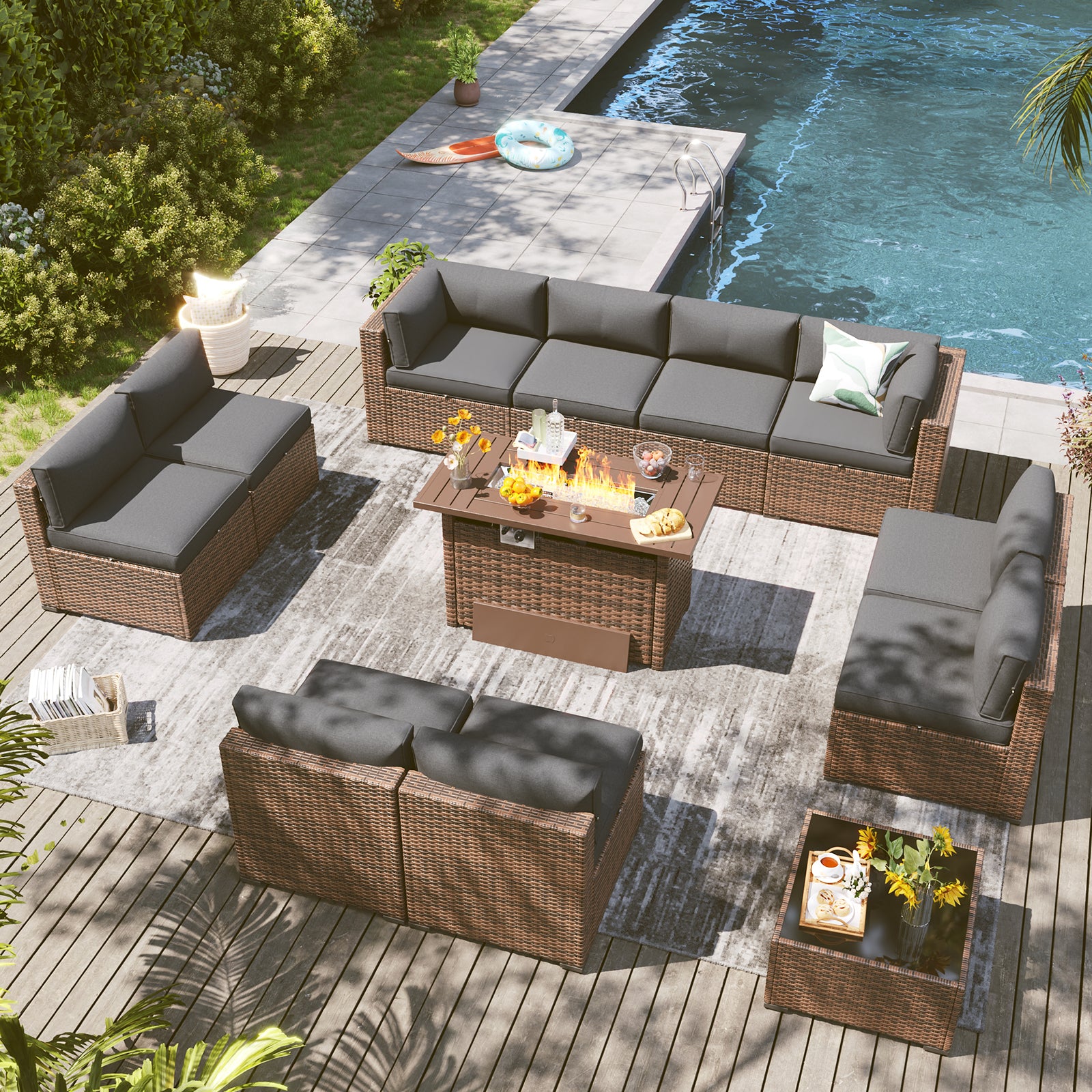 LazySunsets 7 Piece Outdoor Patio Furniture Set with Coffee Table, Outdoor Patio Furniture Sets with Waterproof Cover, Wicker Rattan Outdoor Conversation Set for Backyard & Garden, Beige