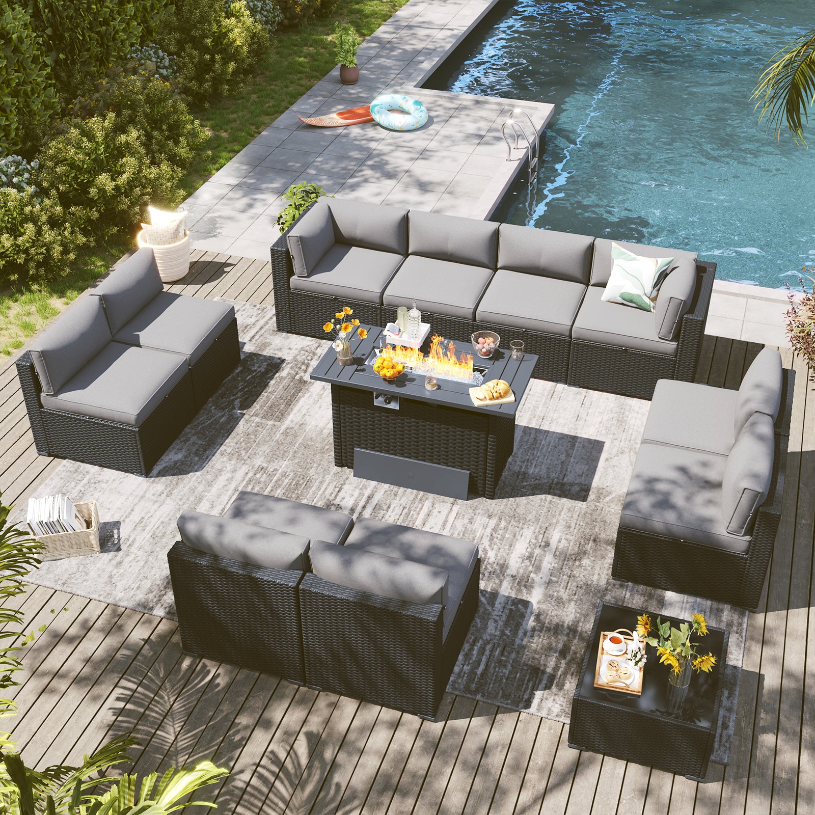 LazySunsets 7 Piece Outdoor Patio Furniture Set with Coffee Table, Outdoor Patio Furniture Sets with Waterproof Cover, Wicker Rattan Outdoor Conversation Set for Backyard & Garden, Beige