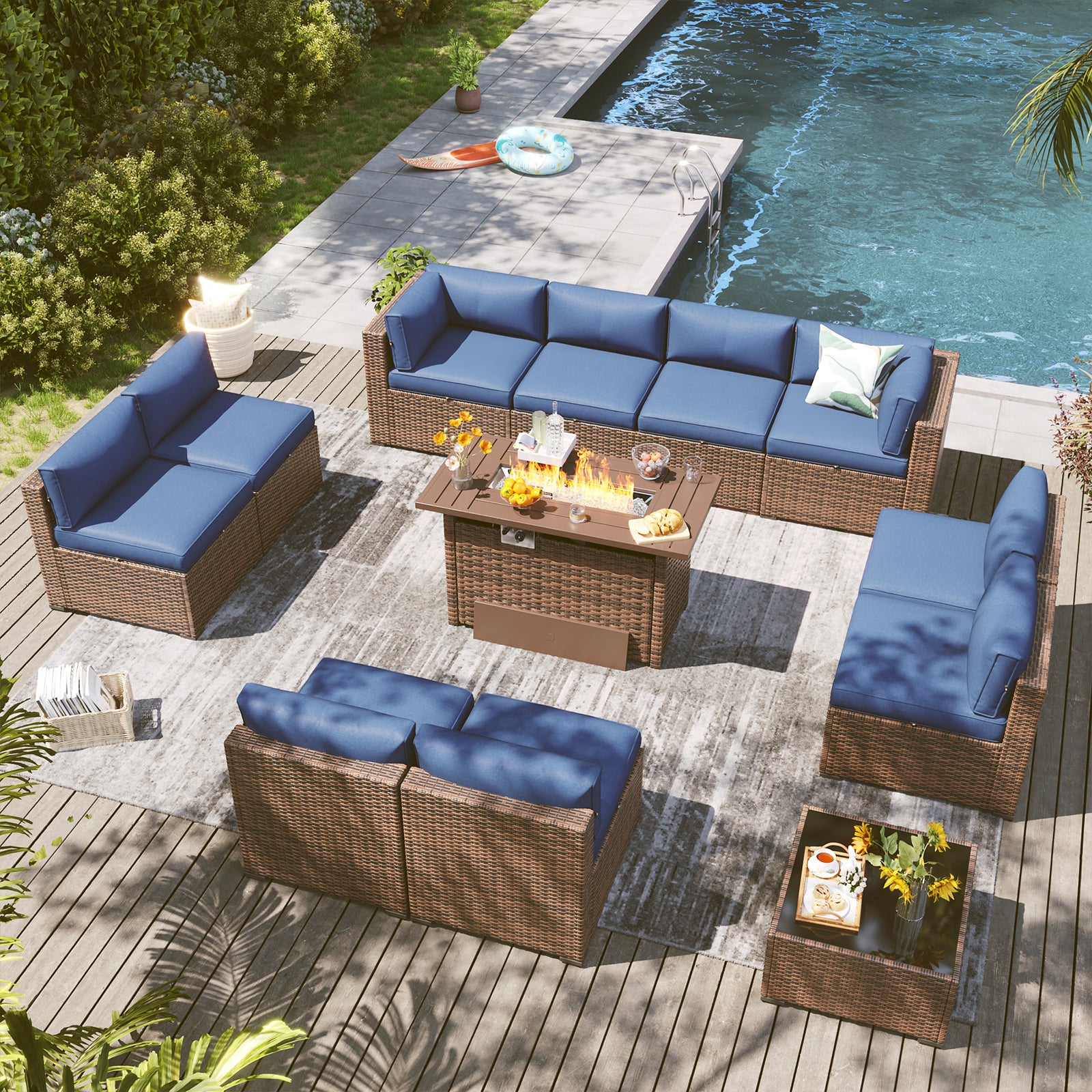 LazySunsets 7 Piece Outdoor Patio Furniture Set with Coffee Table, Outdoor Patio Furniture Sets with Waterproof Cover, Wicker Rattan Outdoor Conversation Set for Backyard & Garden, Beige