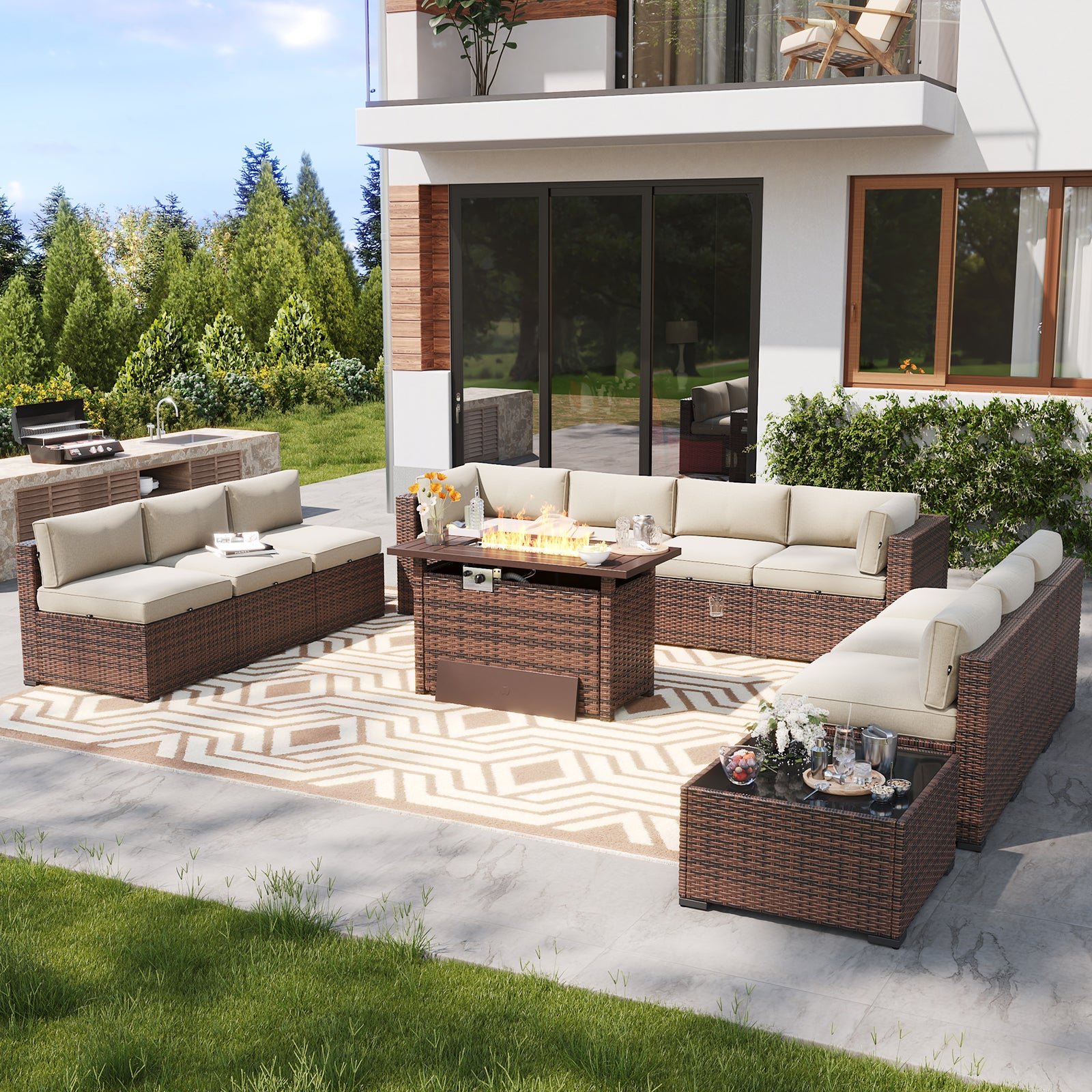 LazySunsets 7 Piece Outdoor Patio Furniture Set with Coffee Table, Outdoor Patio Furniture Sets with Waterproof Cover, Wicker Rattan Outdoor Conversation Set for Backyard & Garden, Beige