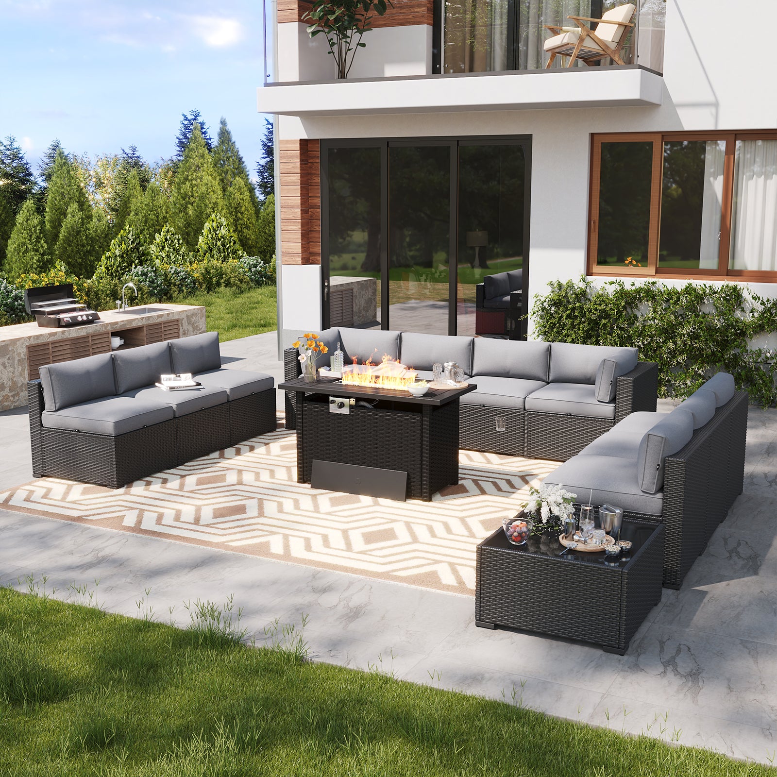 LazySunsets 7 Piece Outdoor Patio Furniture Set with Coffee Table, Outdoor Patio Furniture Sets with Waterproof Cover, Wicker Rattan Outdoor Conversation Set for Backyard & Garden, Beige