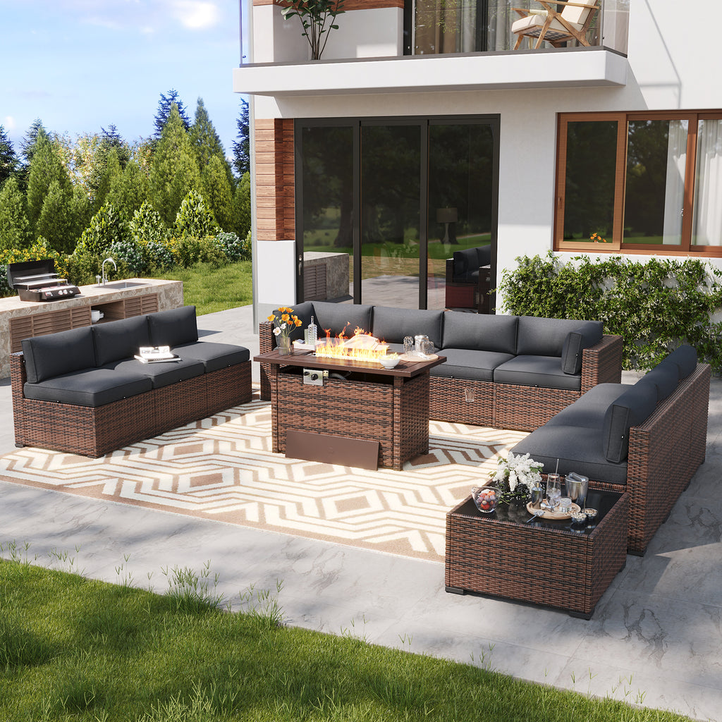LazySunsets 7 Piece Outdoor Patio Furniture Set with Coffee Table, Outdoor Patio Furniture Sets with Waterproof Cover, Wicker Rattan Outdoor Conversation Set for Backyard & Garden, Beige