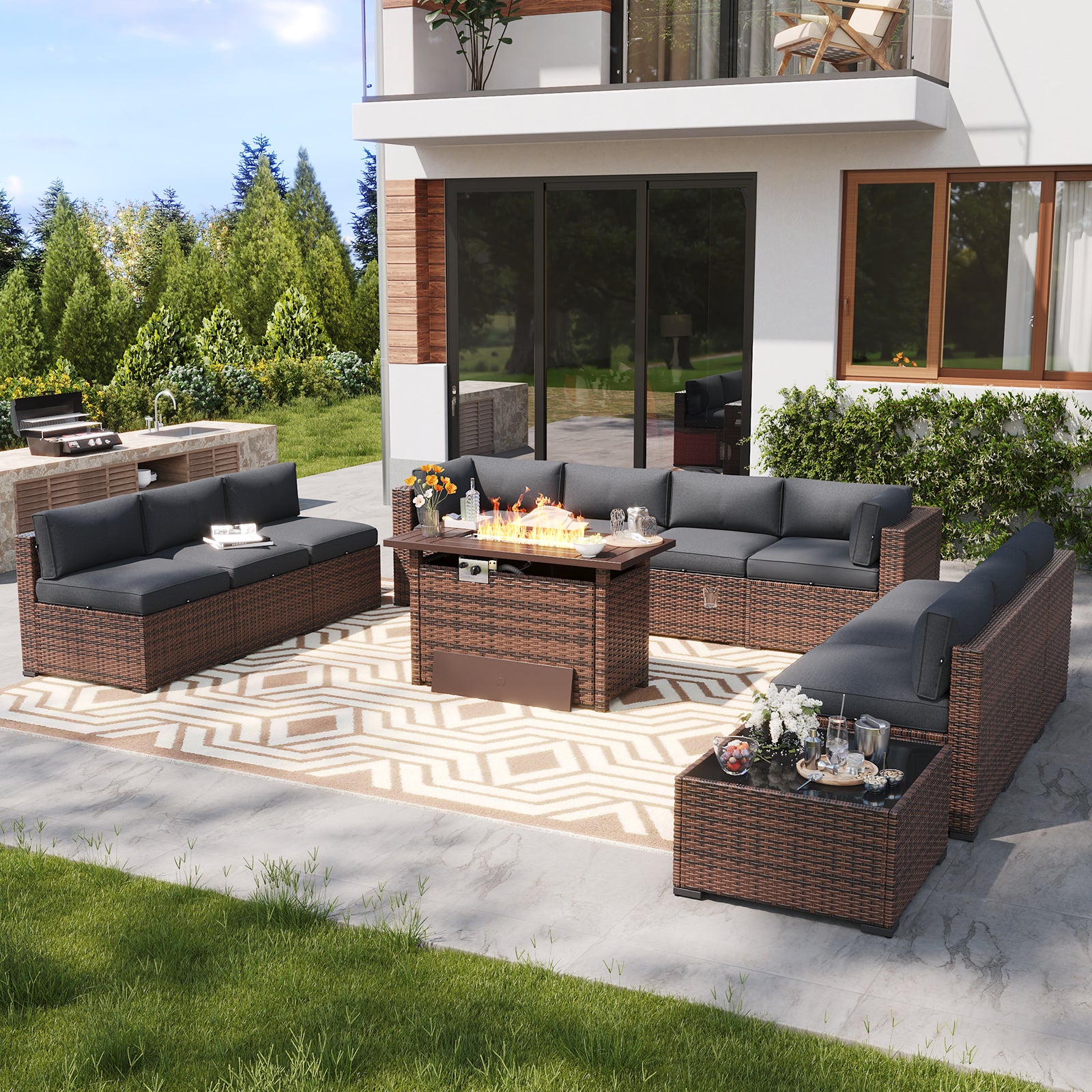 LazySunsets 7 Piece Outdoor Patio Furniture Set with Coffee Table, Outdoor Patio Furniture Sets with Waterproof Cover, Wicker Rattan Outdoor Conversation Set for Backyard & Garden, Beige