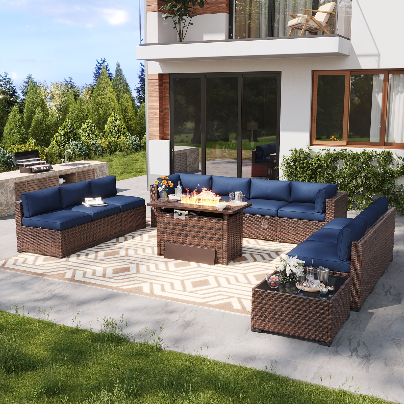 LazySunsets 7 Piece Outdoor Patio Furniture Set with Coffee Table, Outdoor Patio Furniture Sets with Waterproof Cover, Wicker Rattan Outdoor Conversation Set for Backyard & Garden, Beige