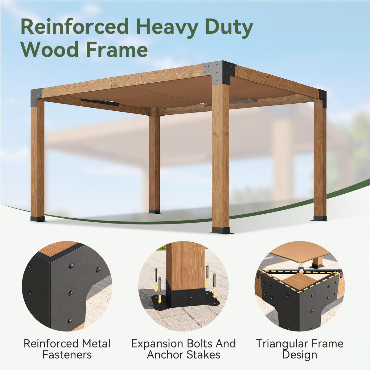 Aoxun 10x12 Cedar Wooden Pergola with Power Outlet Heavy-Duty Sun Shade Canopy, All-Season Durability, High-Wind Rating for Outdoor Patio, Deck, Garden, and Entertaining