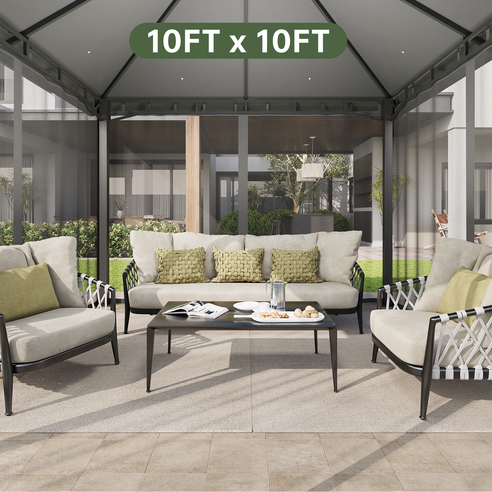 Aoxun 10x10 Gazebo with Double Roof & Mosquito Netting Outdoor Heavy-Duty Party Tent, Patio Tent with Zipper Screens - Backyard Garden Lawn Shelter Includes Wind Ropes Expansion Bolts, Gray