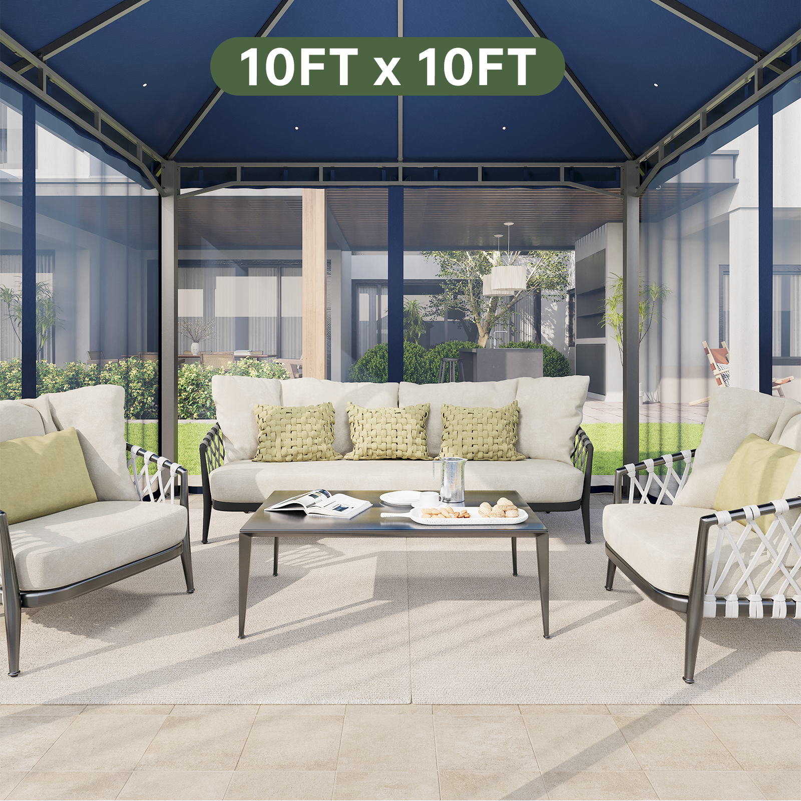 Aoxun 10x10 Gazebo with Double Roof & Mosquito Netting Outdoor Heavy-Duty Party Tent, Patio Tent with Zipper Screens - Backyard Garden Lawn Shelter Includes Wind Ropes Expansion Bolts, Blue