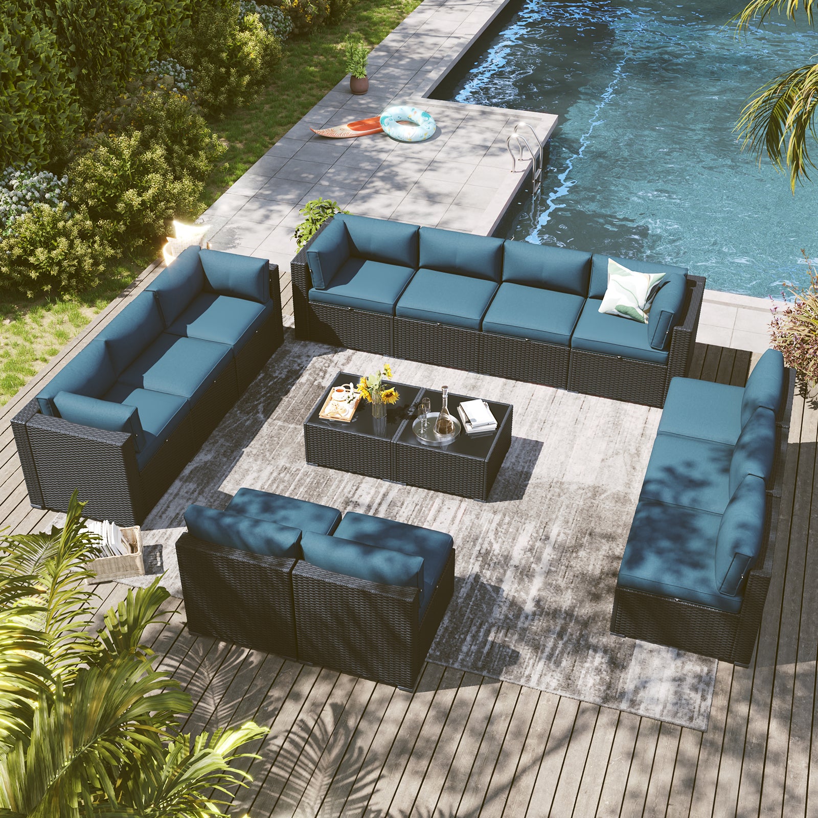 LazySunsets 7 Piece Outdoor Patio Furniture Set with Coffee Table, Outdoor Patio Furniture Sets with Waterproof Cover, Wicker Rattan Outdoor Conversation Set for Backyard & Garden, Beige