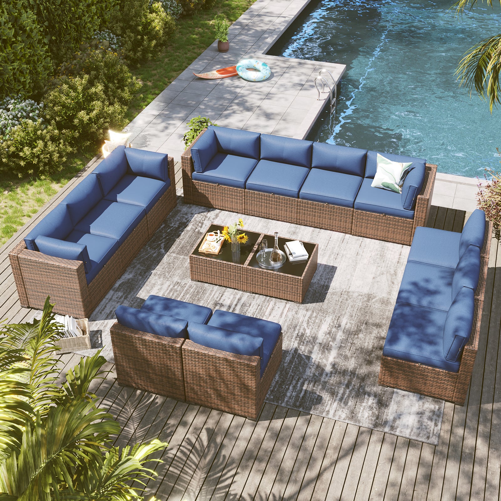 LazySunsets 7 Piece Outdoor Patio Furniture Set with Coffee Table, Outdoor Patio Furniture Sets with Waterproof Cover, Wicker Rattan Outdoor Conversation Set for Backyard & Garden, Beige