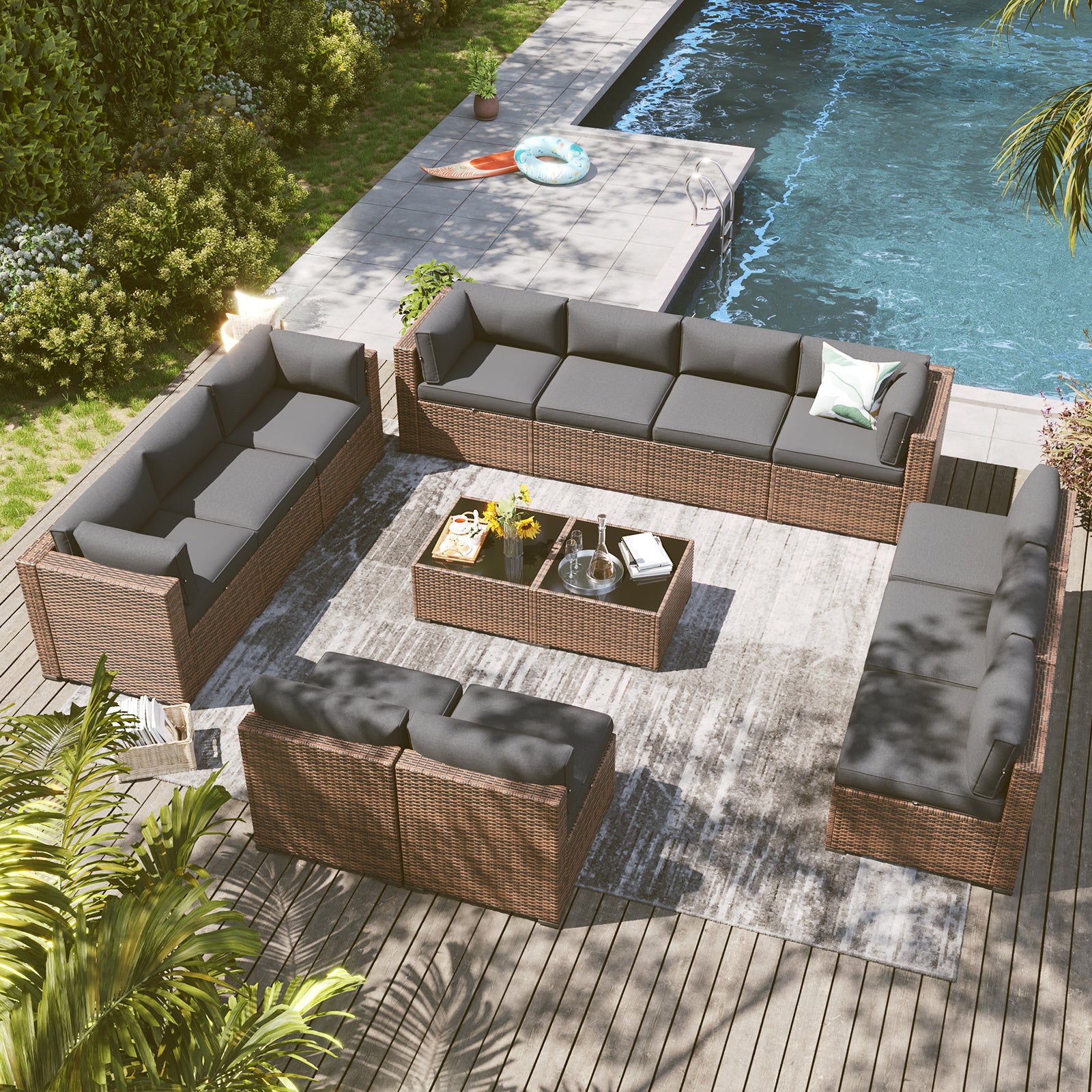 LazySunsets 7 Piece Outdoor Patio Furniture Set with Coffee Table, Outdoor Patio Furniture Sets with Waterproof Cover, Wicker Rattan Outdoor Conversation Set for Backyard & Garden, Beige