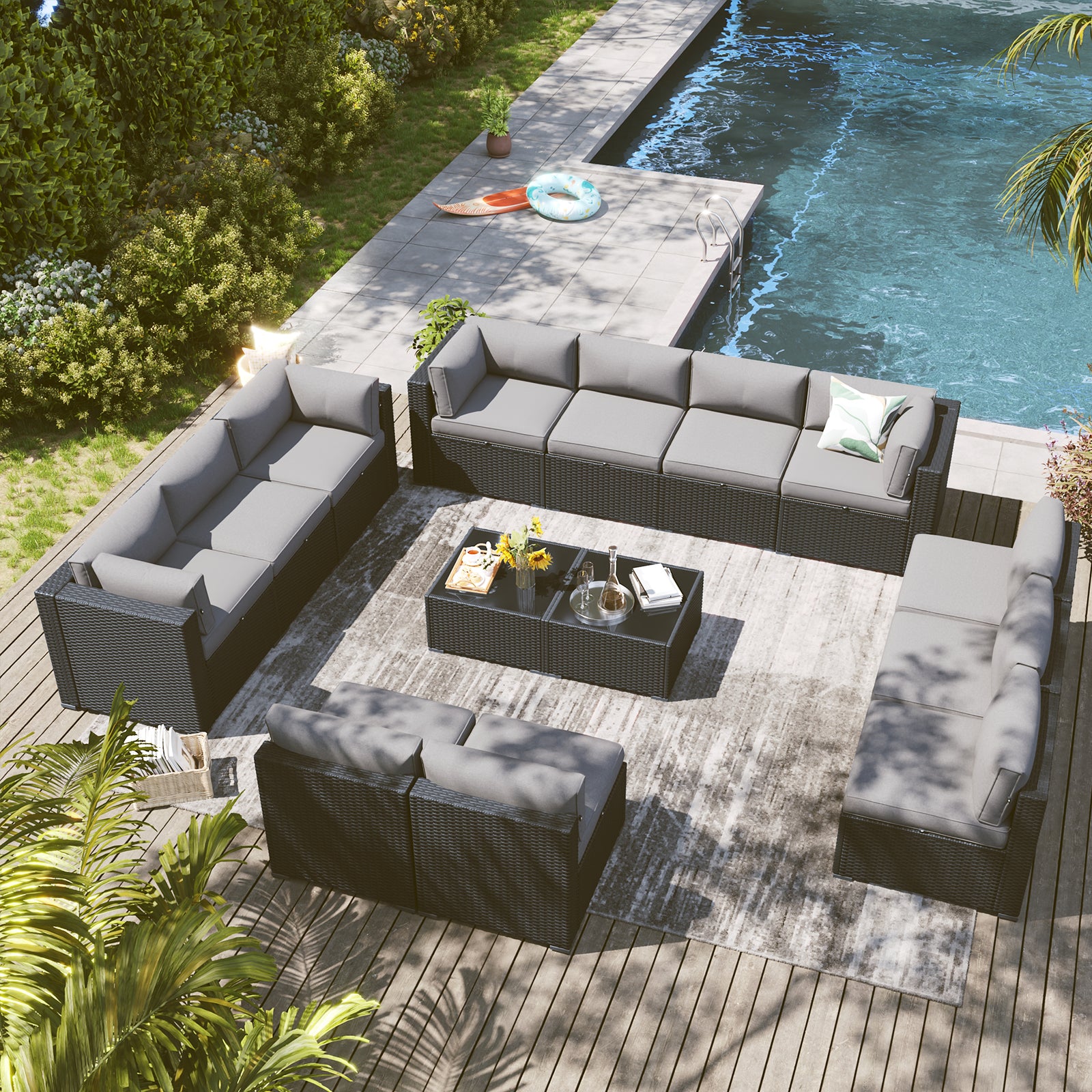 LazySunsets 7 Piece Outdoor Patio Furniture Set with Coffee Table, Outdoor Patio Furniture Sets with Waterproof Cover, Wicker Rattan Outdoor Conversation Set for Backyard & Garden, Beige