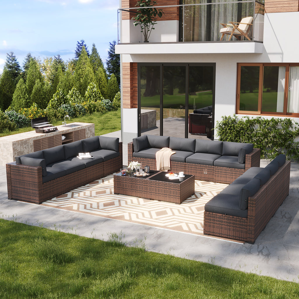 LazySunsets 7 Piece Outdoor Patio Furniture Set with Coffee Table, Outdoor Patio Furniture Sets with Waterproof Cover, Wicker Rattan Outdoor Conversation Set for Backyard & Garden, Beige
