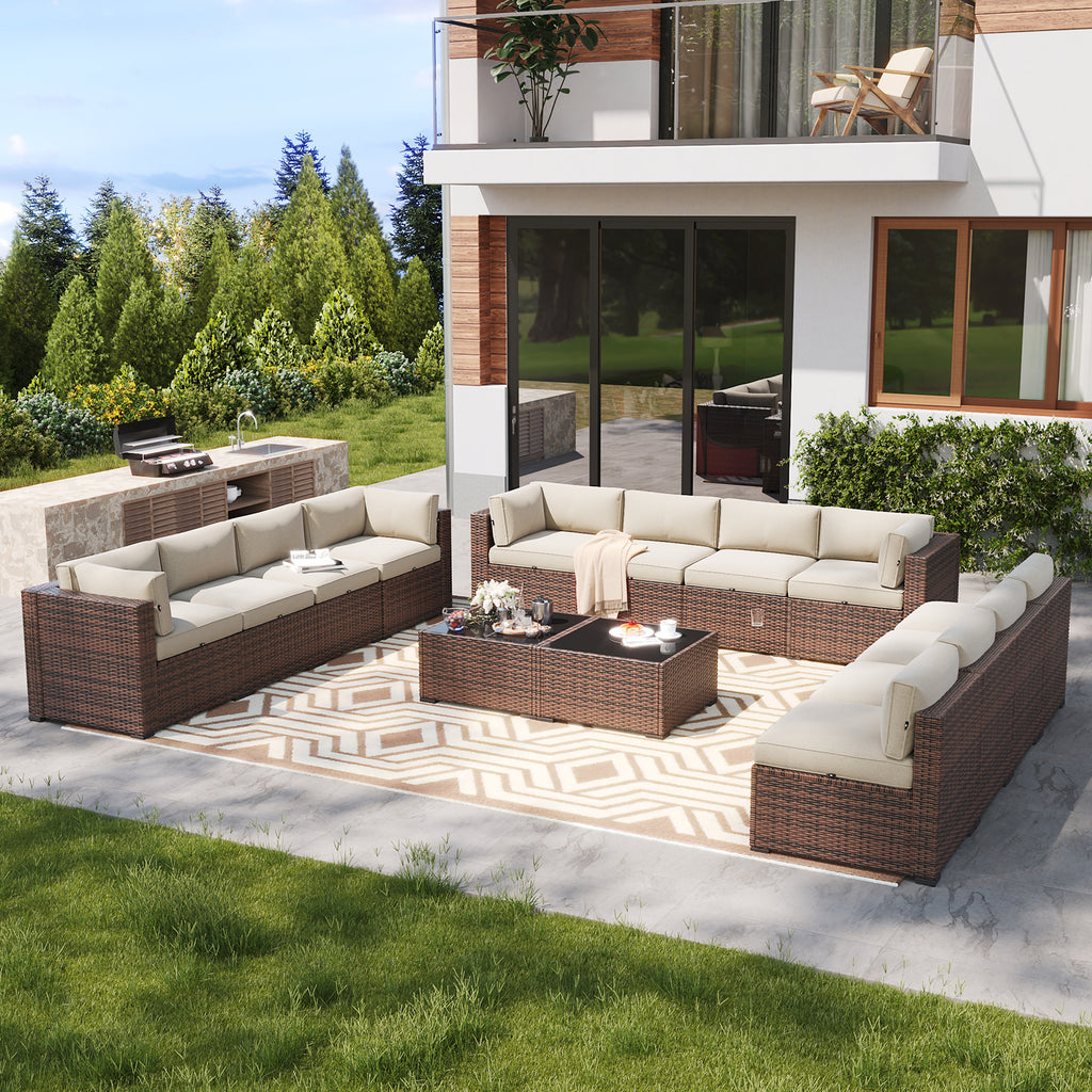 LazySunsets 7 Piece Outdoor Patio Furniture Set with Coffee Table, Outdoor Patio Furniture Sets with Waterproof Cover, Wicker Rattan Outdoor Conversation Set for Backyard & Garden, Beige