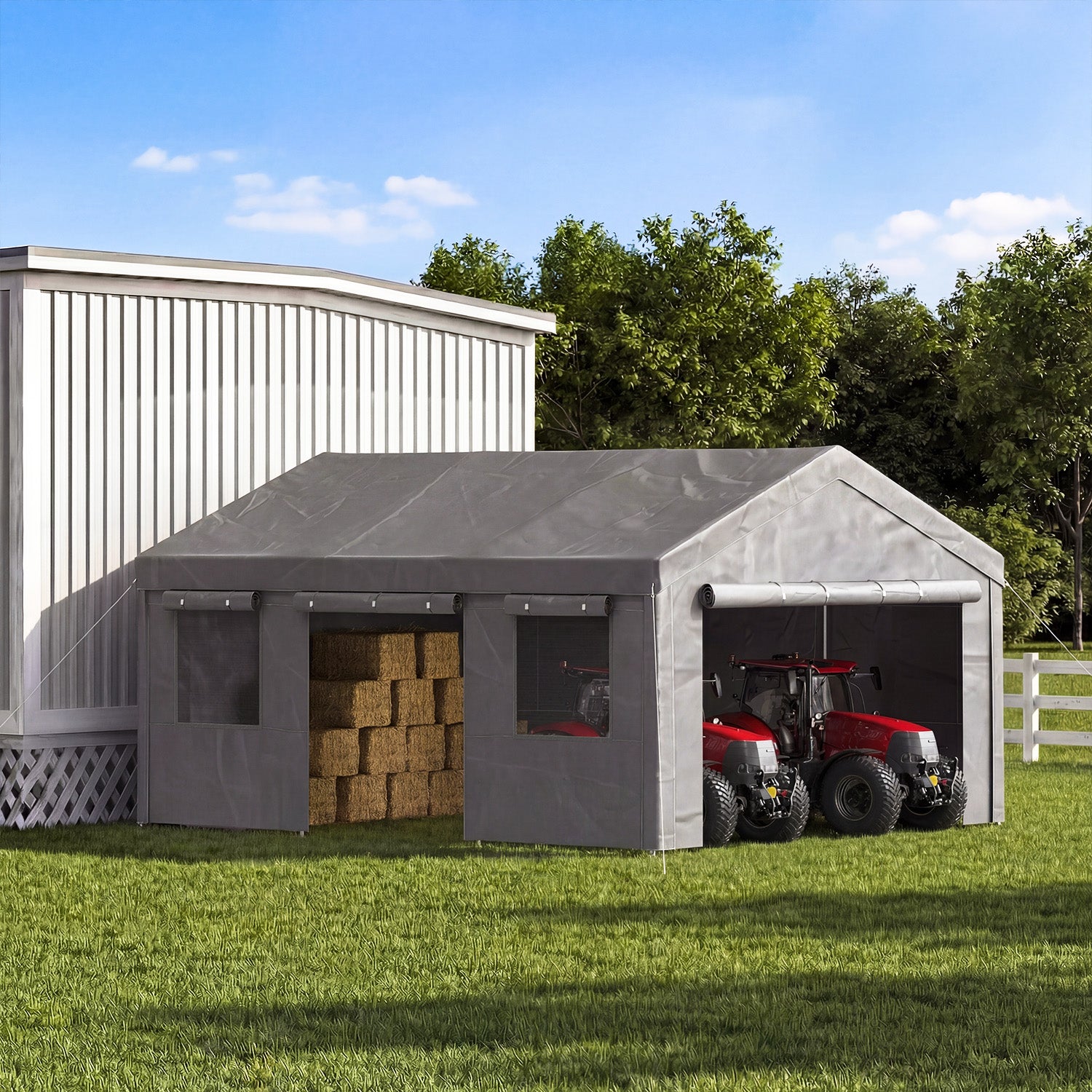 Aoxun Carport 12X20 ft Heavy Duty Carport with Roll-up Windows, Portable Garage Car Canopy with Removable Sidewalls & Doors for Car, Truck, SUV, Boat, Grey