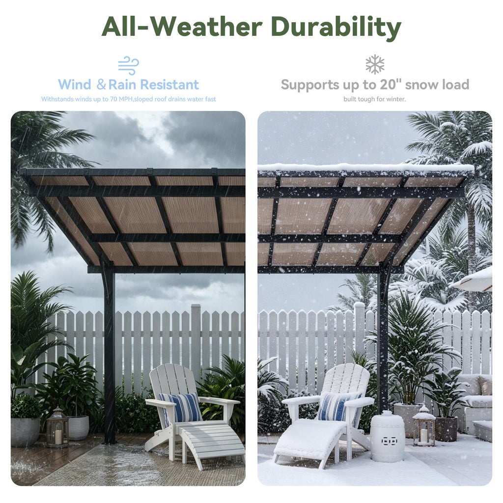 Aoxun 14' x 10' Gazebo, Freestanding Pergola with Roof, Heavy Duty Outdoor Pergolas for Patios, Hard Top Metal Wall-Mounted Pergola, Carport Shelter for Patio, Backyard, Deck, Poolside