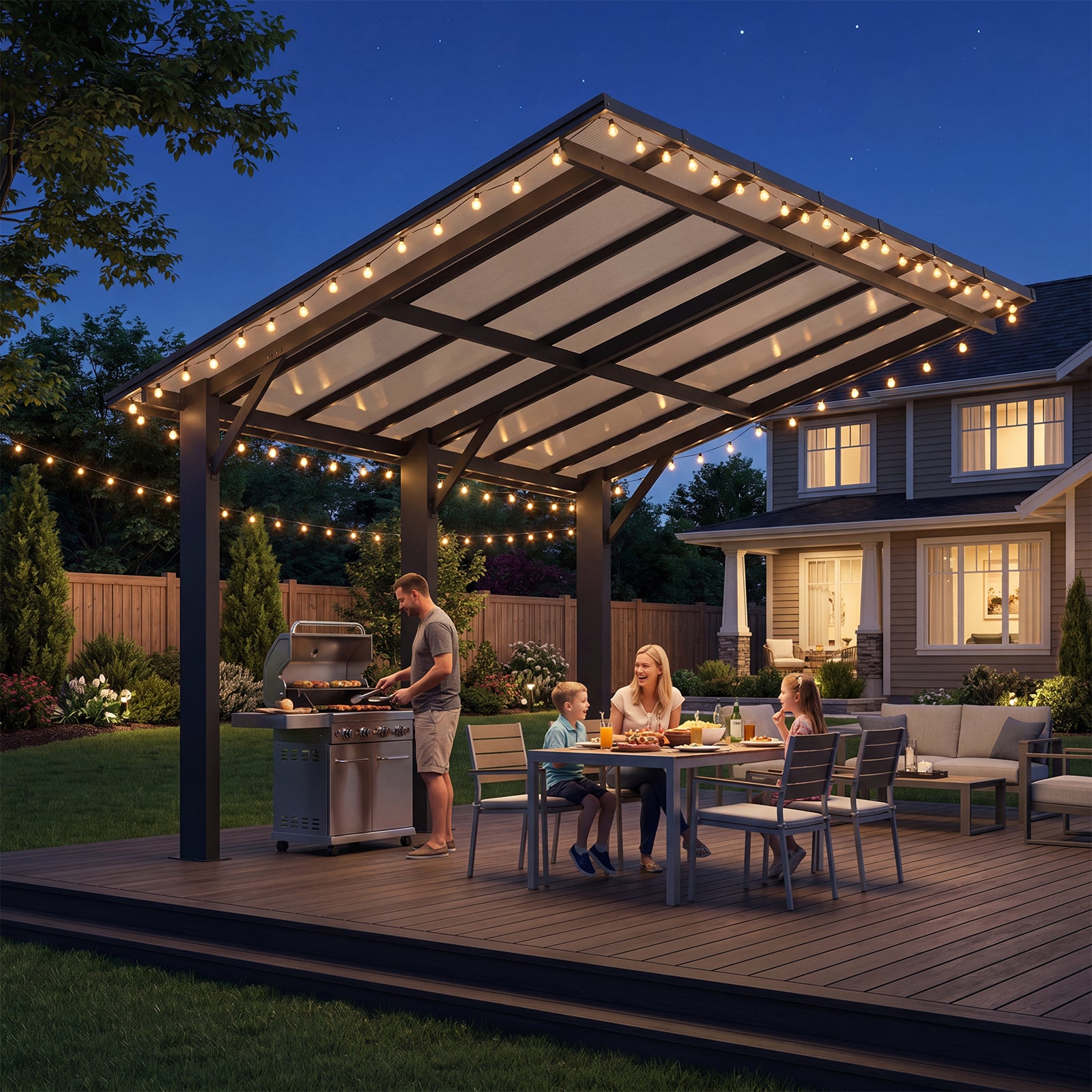 Aoxun 14' x 10' Gazebo, Freestanding Pergola with Roof, Heavy Duty Outdoor Pergolas for Patios, Hard Top Metal Wall-Mounted Pergola, Carport Shelter for Patio, Backyard, Deck, Poolside