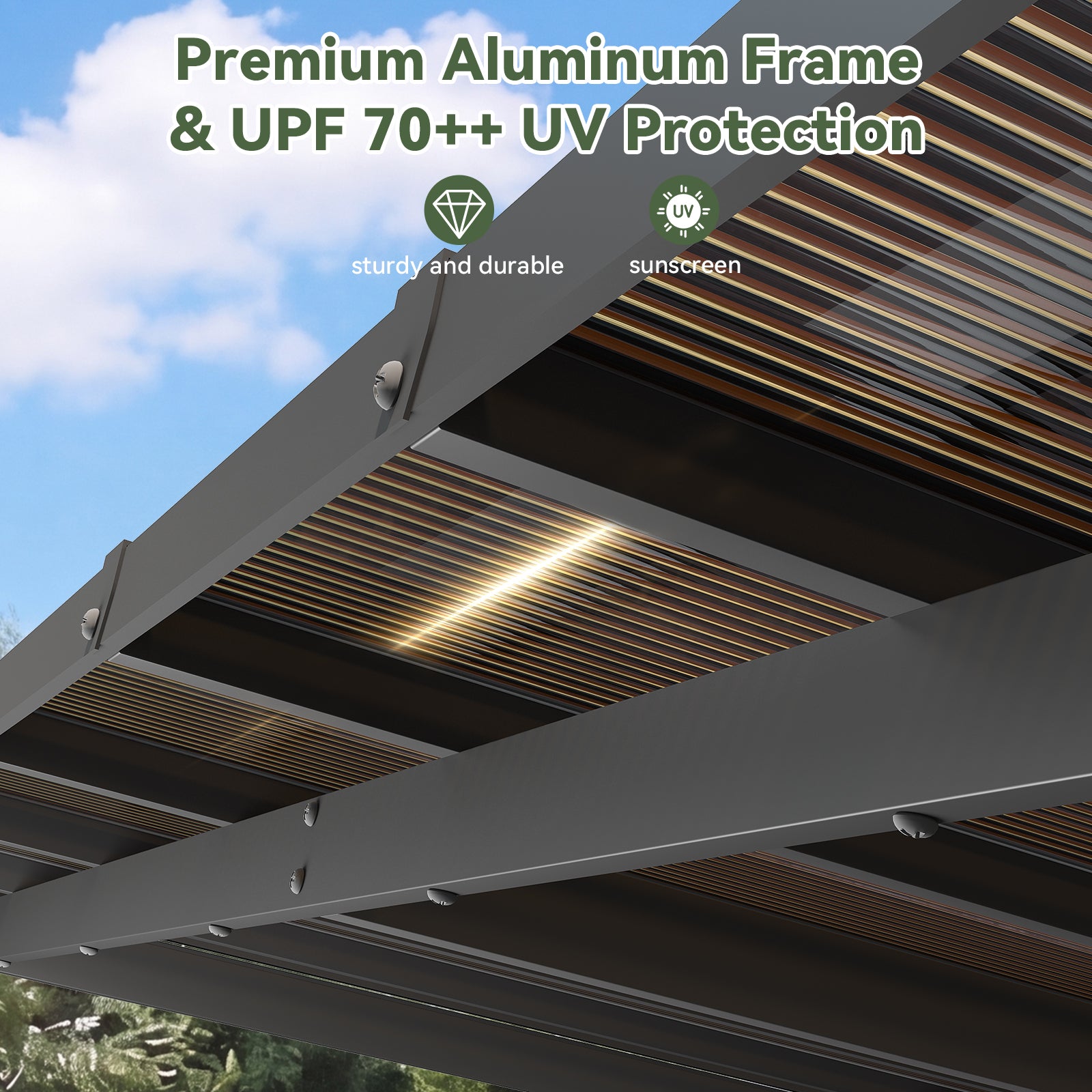Aoxun 14' x 10' Gazebo, Freestanding Pergola with Roof, Heavy Duty Outdoor Pergolas for Patios, Hard Top Metal Wall-Mounted Pergola, Carport Shelter for Patio, Backyard, Deck, Poolside